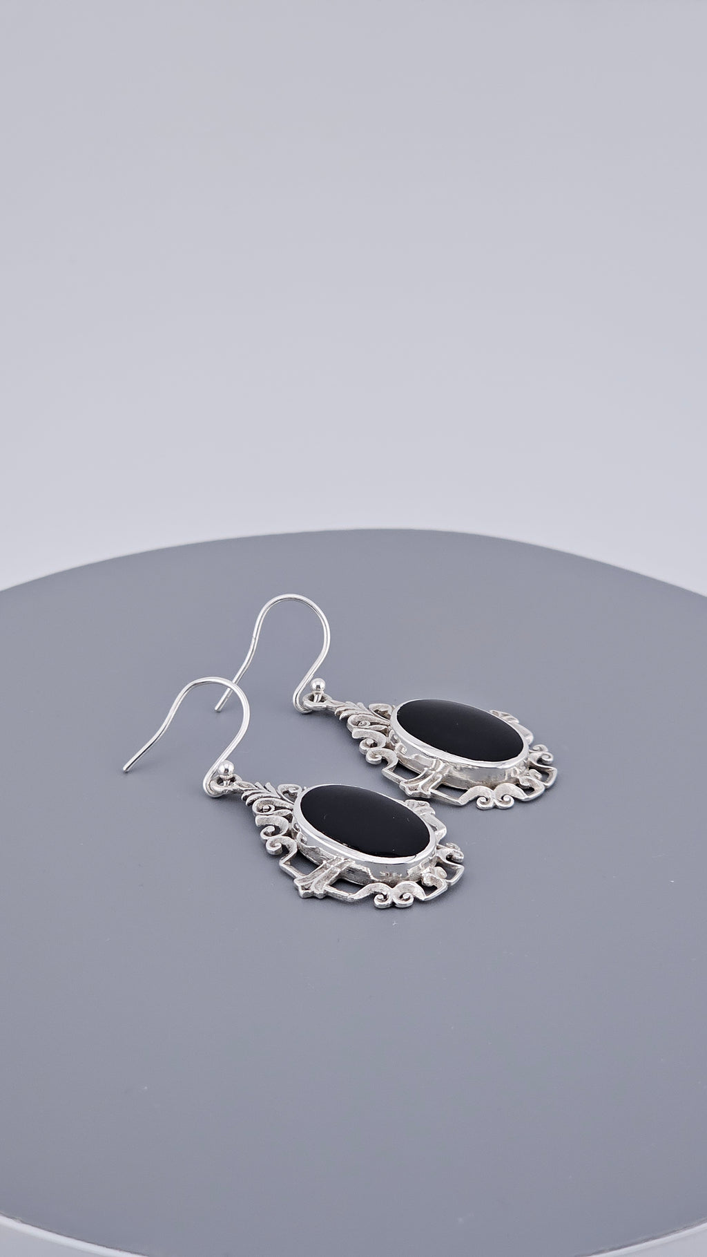 Vintage Style 925 Sterling Silver Black Onyx Filigree Drop Earrings – 46mm Ornate Oval Dangle (6.4g)
