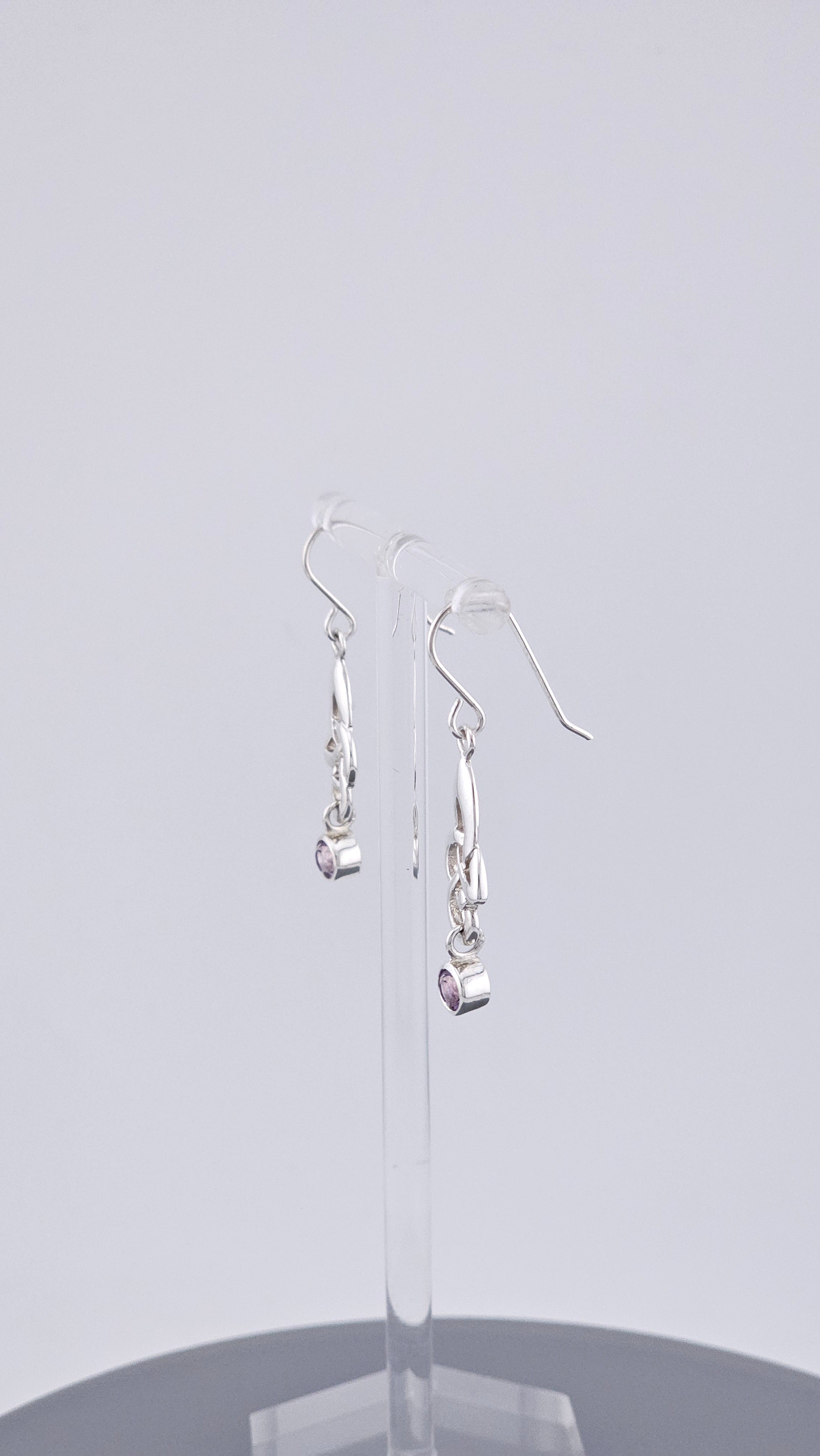 925 Sterling Silver Amethyst Celtic Knot Drop Earrings – 40mm Triquetra Dangle (3.4g)