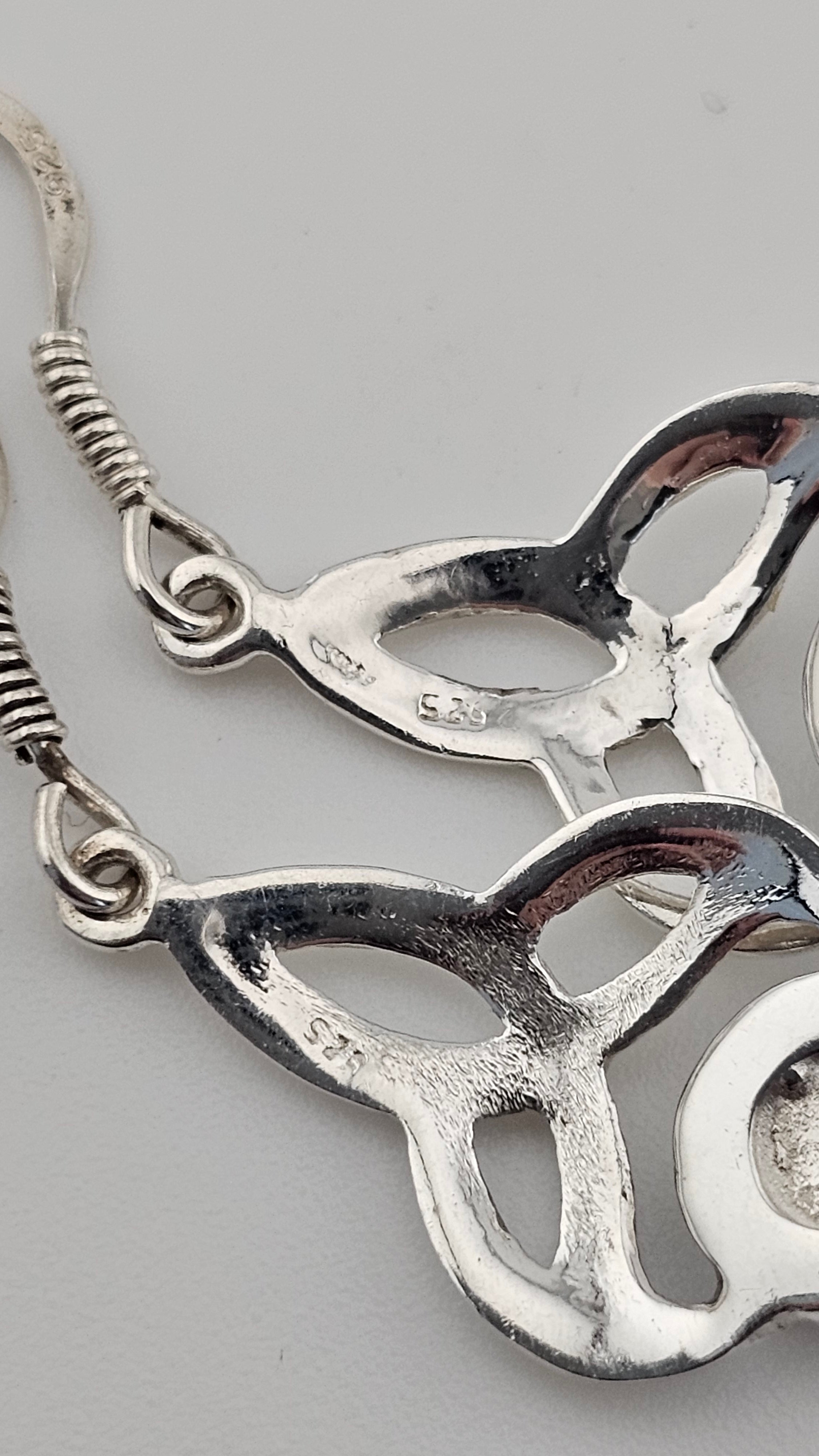 925 Sterling Silver Black Onyx Celtic Triquetra Drop Earrings – 30mm (3.77g)