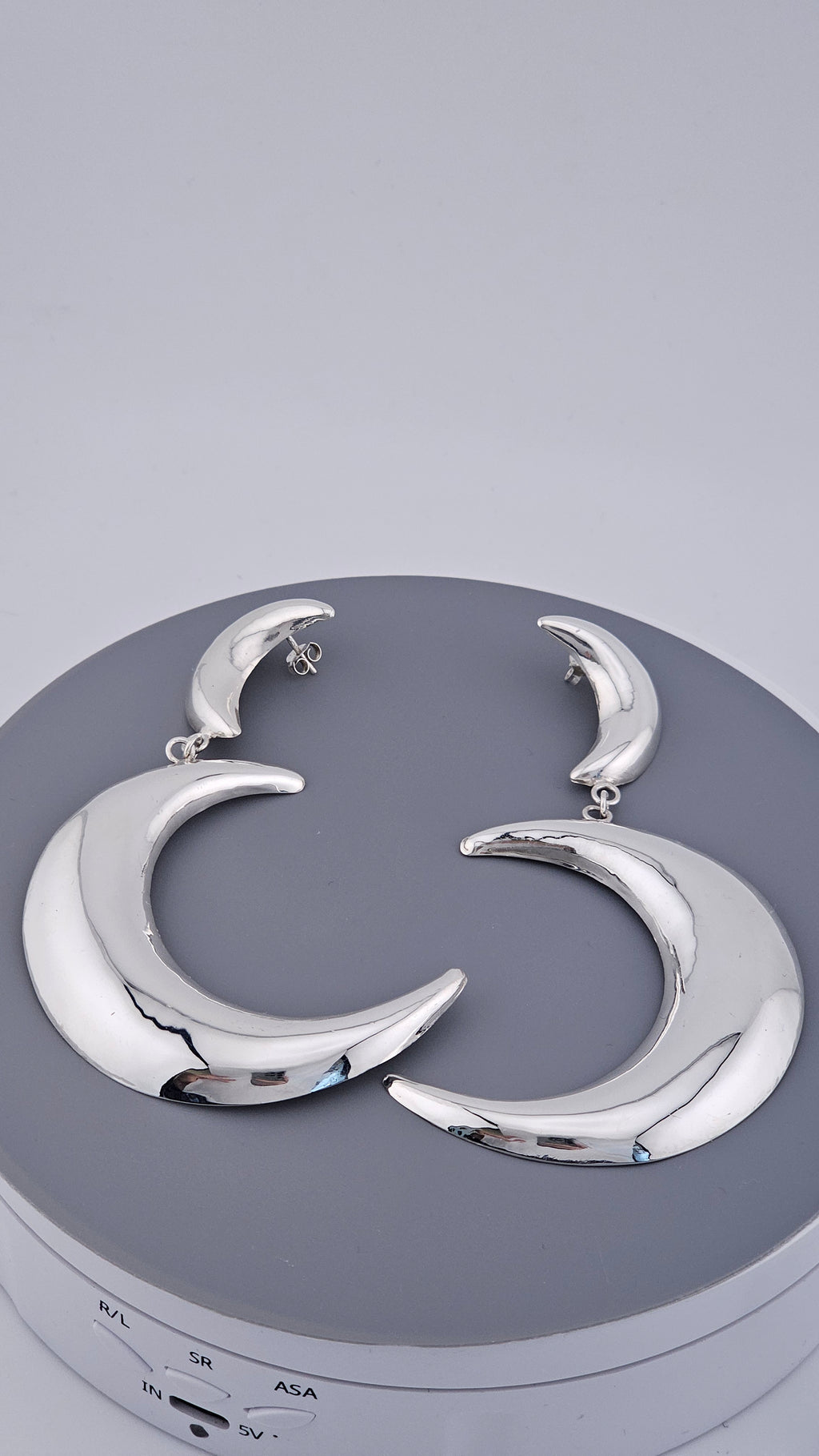 925 Sterling Silver Large Double Crescent Moon Dangle Earrings – 55mm Celestial Statement (15.7g)
