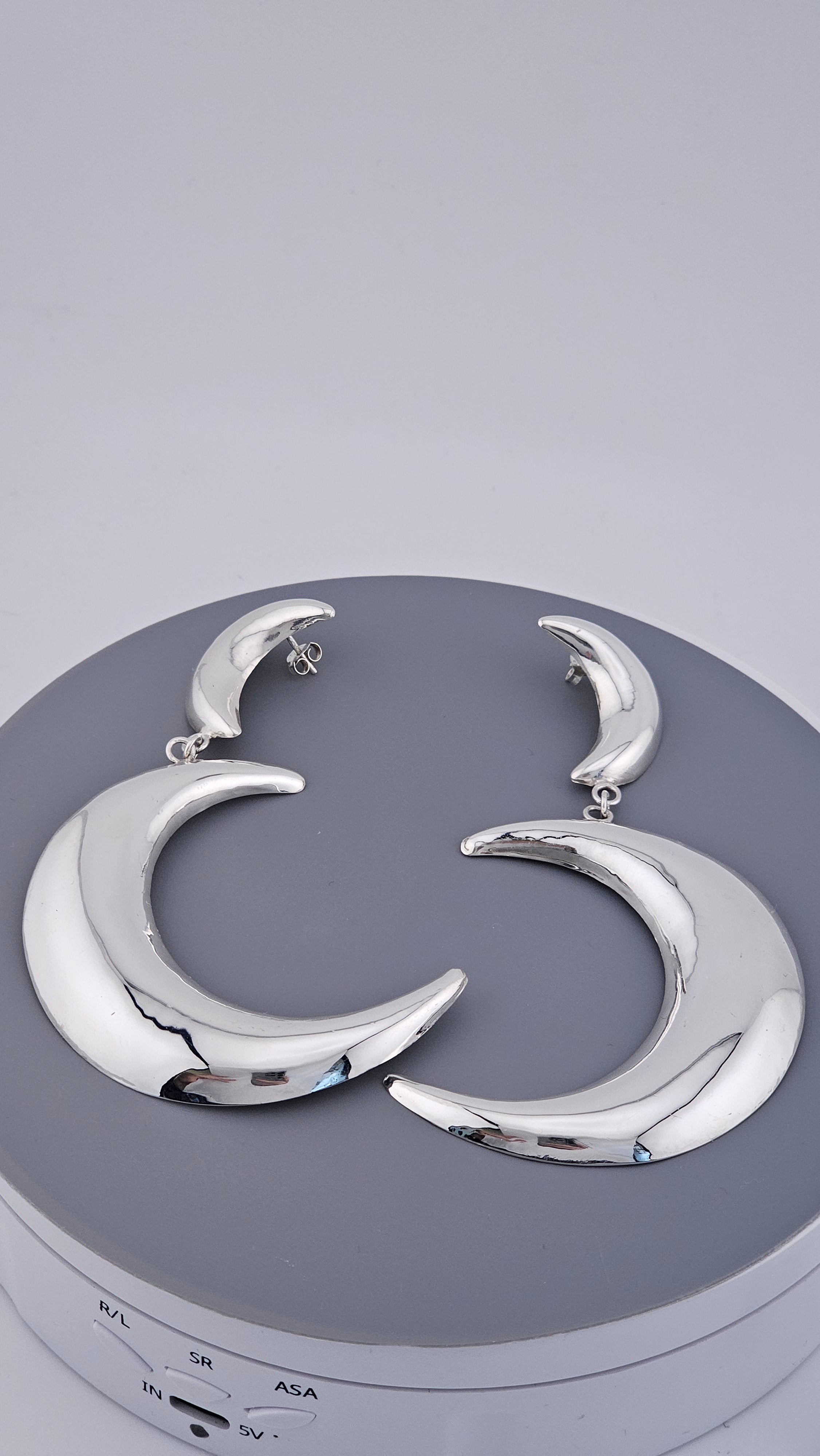 925 Sterling Silver Large Double Crescent Moon Dangle Earrings – 55mm Celestial Statement (15.7g)
