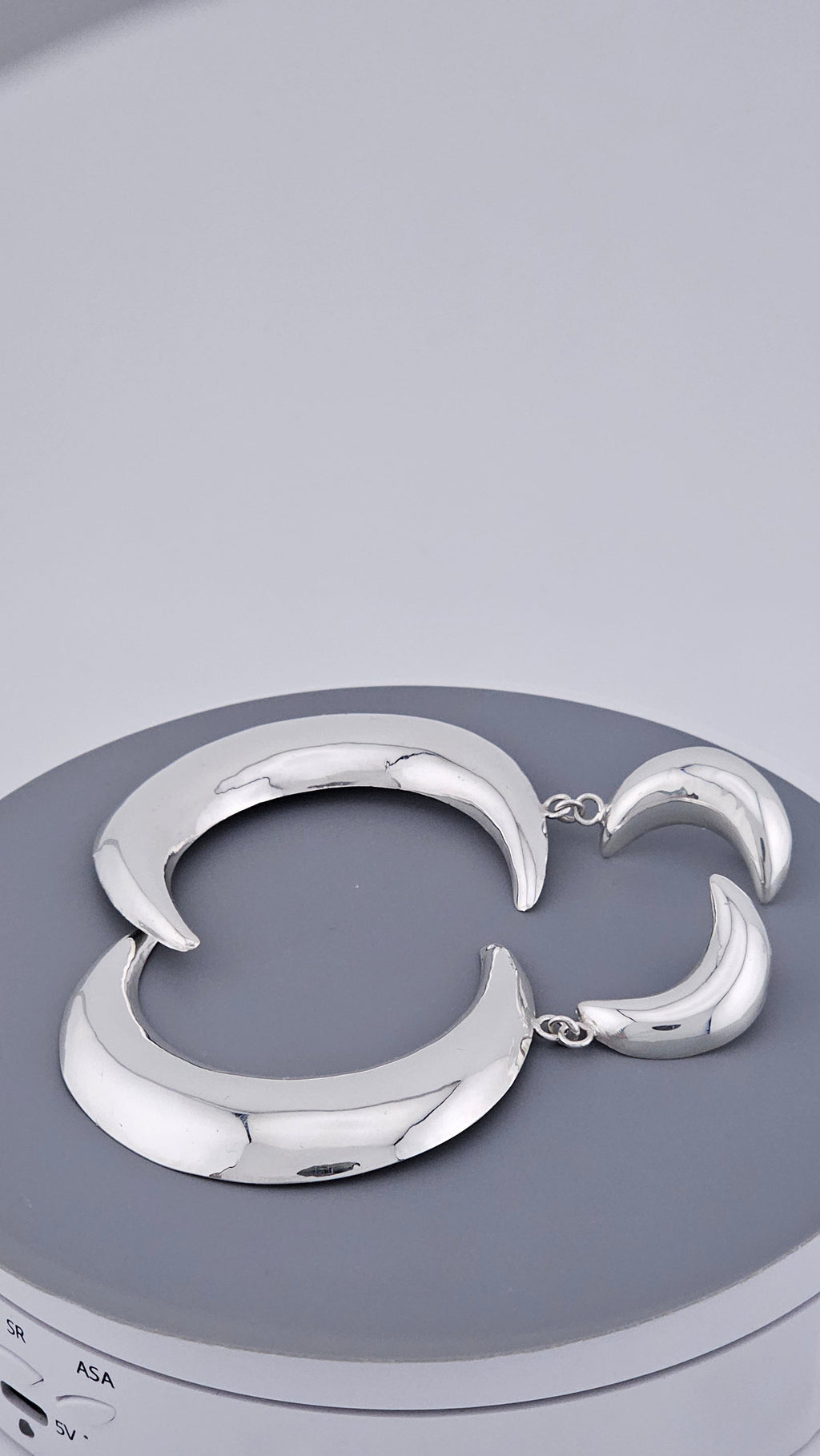 925 Sterling Silver Large Double Crescent Moon Dangle Earrings – 55mm Celestial Statement (15.7g)