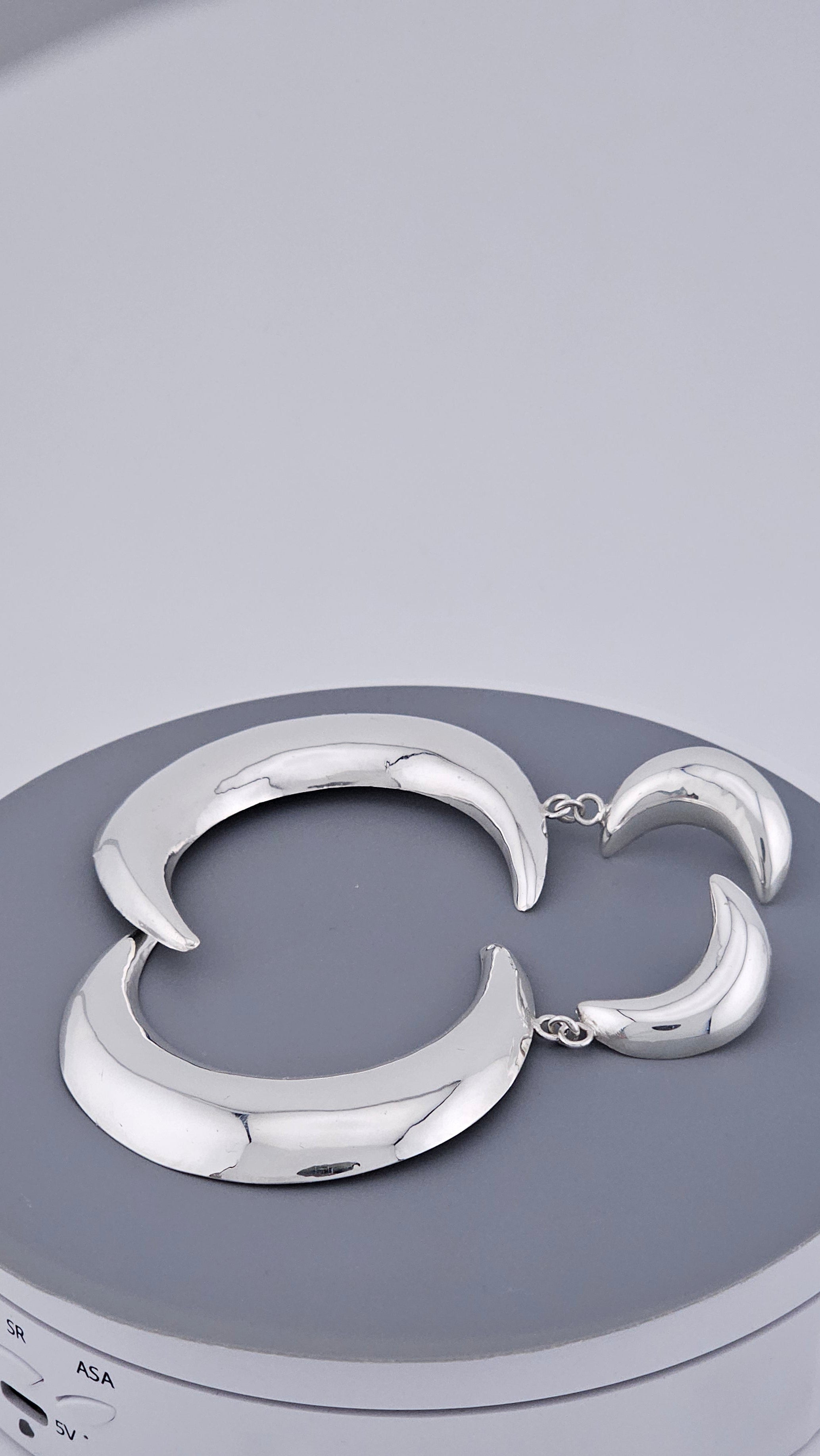 925 Sterling Silver Large Double Crescent Moon Dangle Earrings – 55mm Celestial Statement (15.7g)
