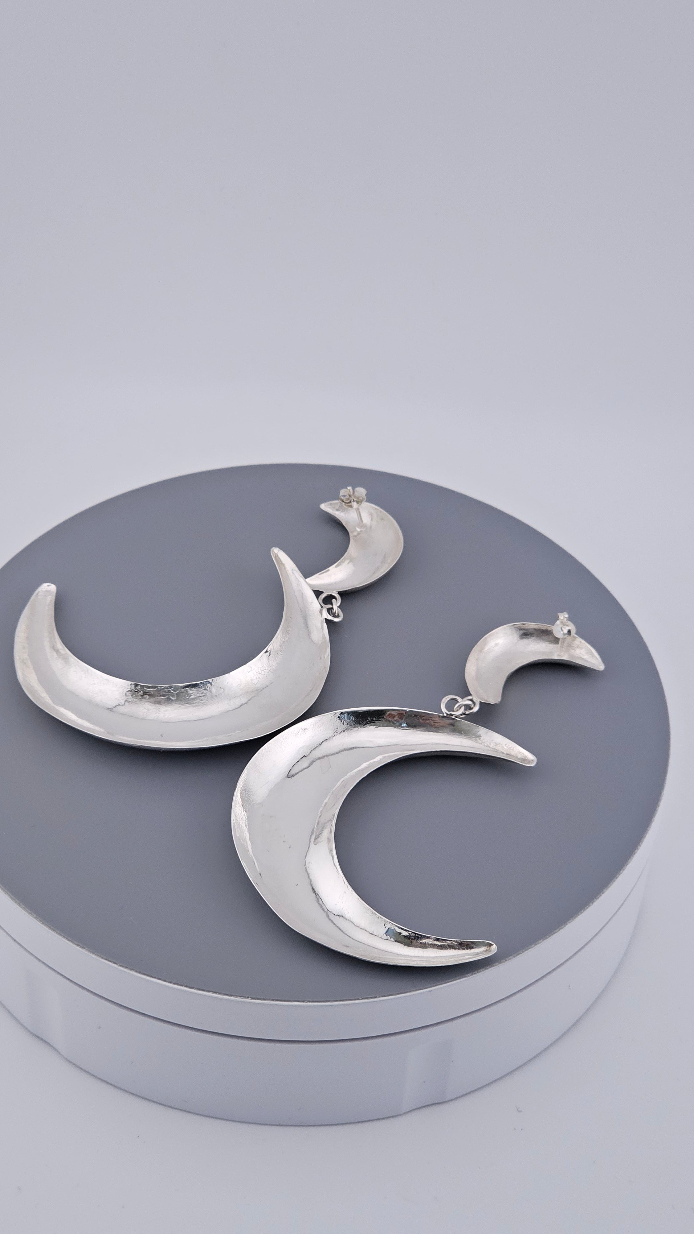 925 Sterling Silver Large Double Crescent Moon Dangle Earrings – 55mm Celestial Statement (15.7g)