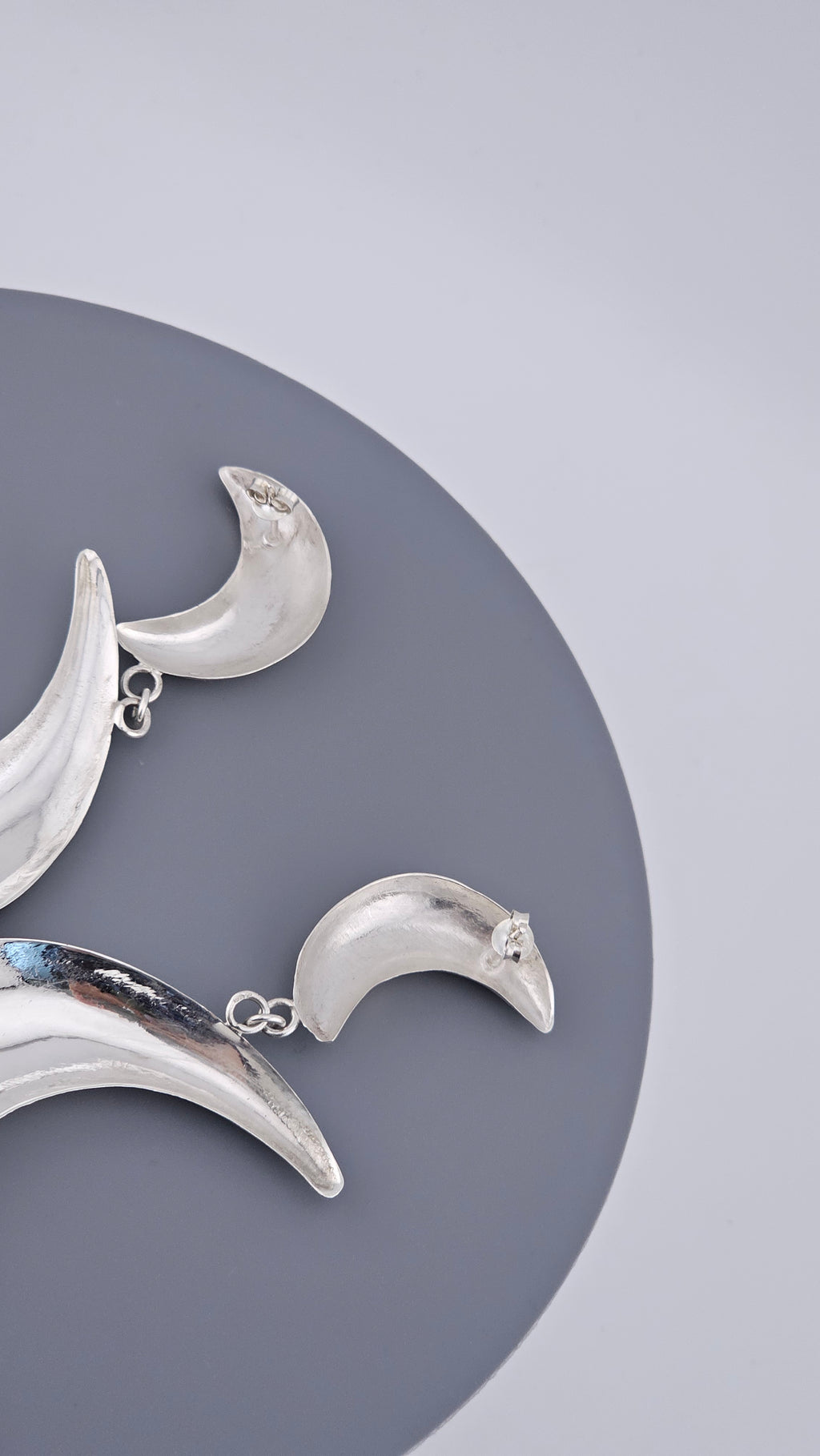 925 Sterling Silver Large Double Crescent Moon Dangle Earrings – 55mm Celestial Statement (15.7g)