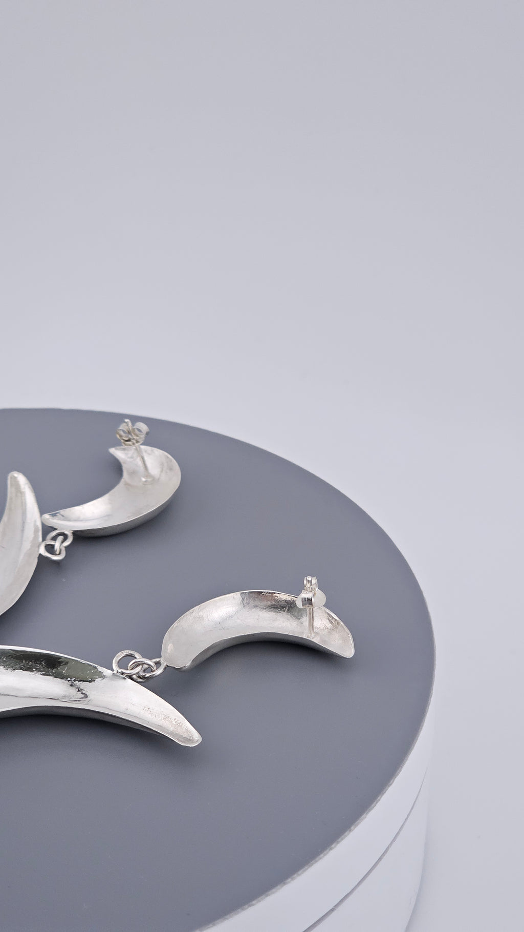 925 Sterling Silver Large Double Crescent Moon Dangle Earrings – 55mm Celestial Statement (15.7g)