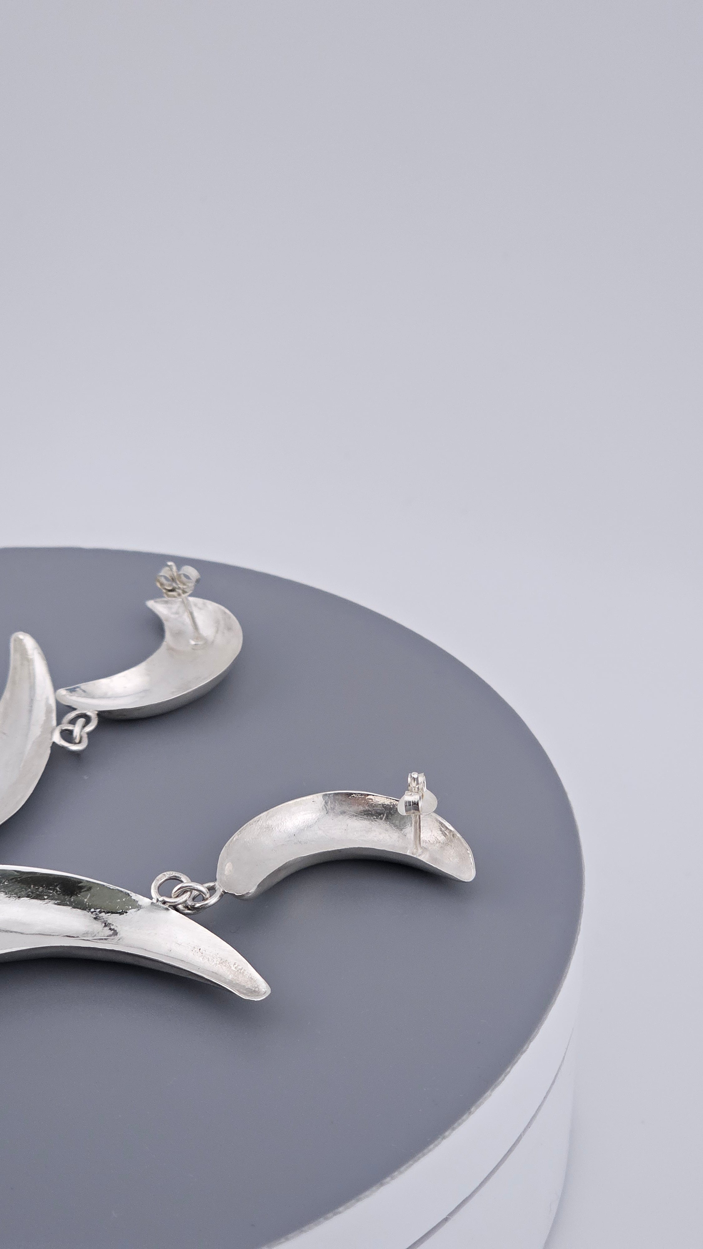925 Sterling Silver Large Double Crescent Moon Dangle Earrings – 55mm Celestial Statement (15.7g)
