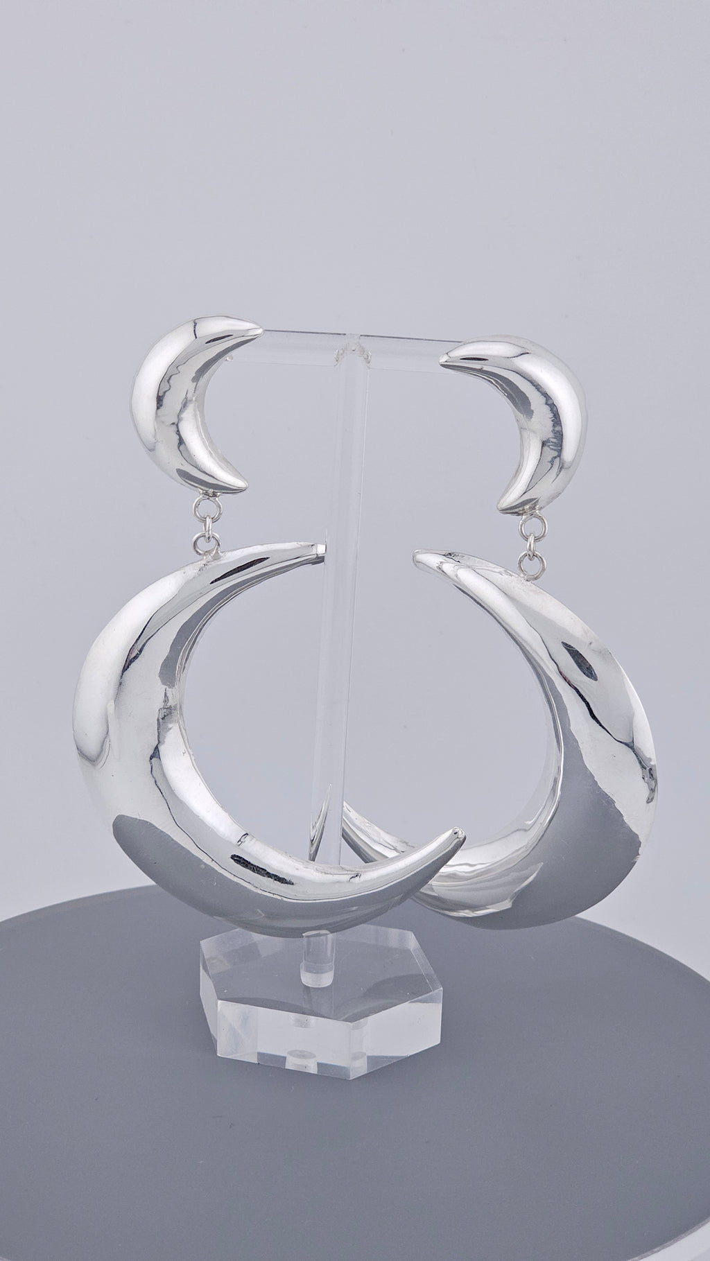 925 Sterling Silver Large Double Crescent Moon Dangle Earrings – 55mm Celestial Statement (15.7g)
