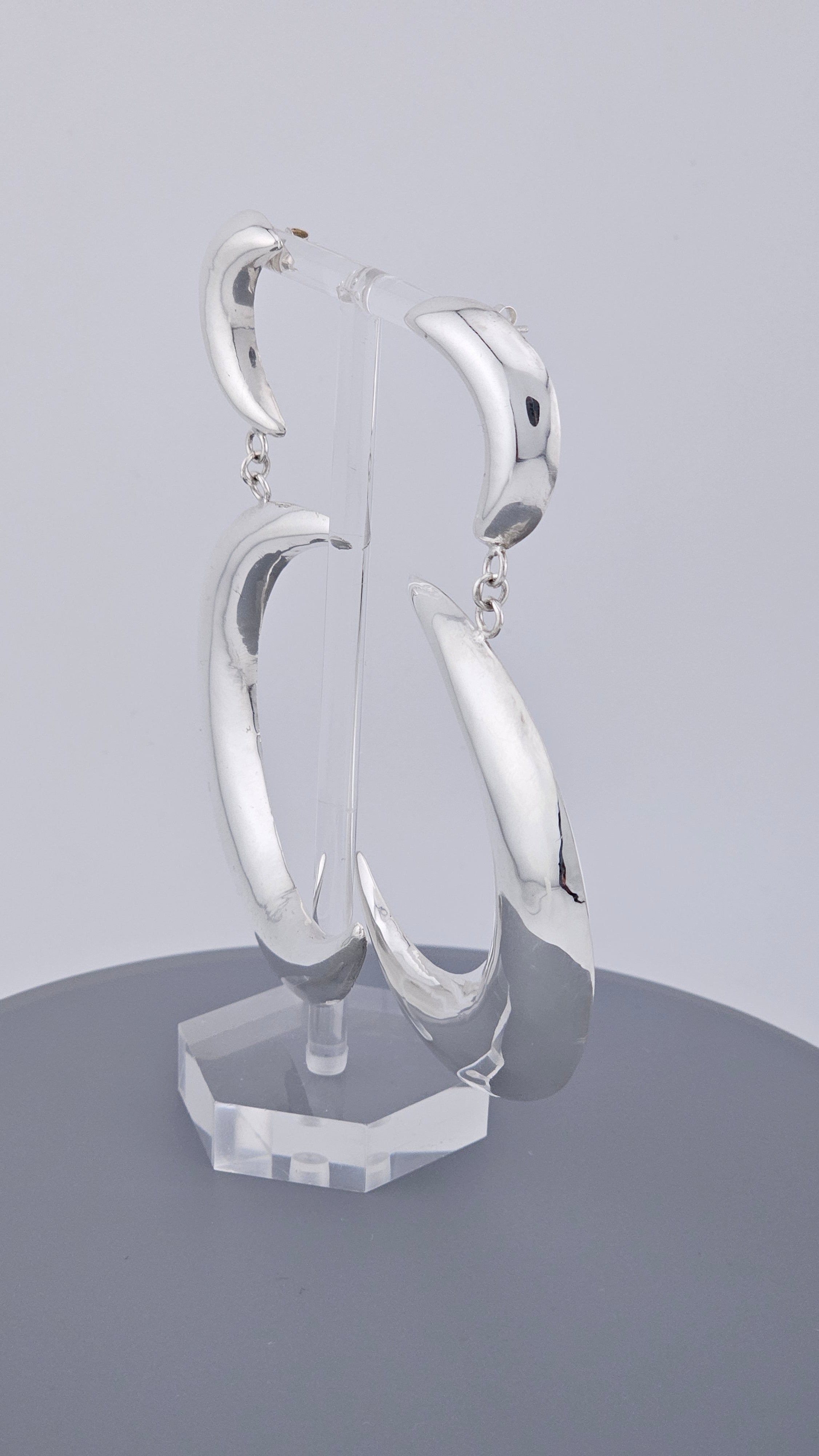 925 Sterling Silver Large Double Crescent Moon Dangle Earrings – 55mm Celestial Statement (15.7g)