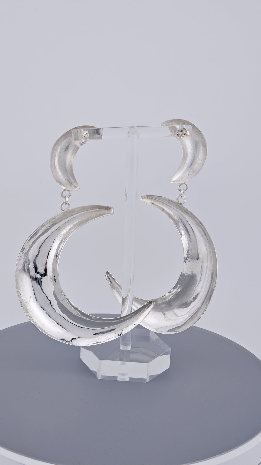 925 Sterling Silver Large Double Crescent Moon Dangle Earrings – 55mm Celestial Statement (15.7g)