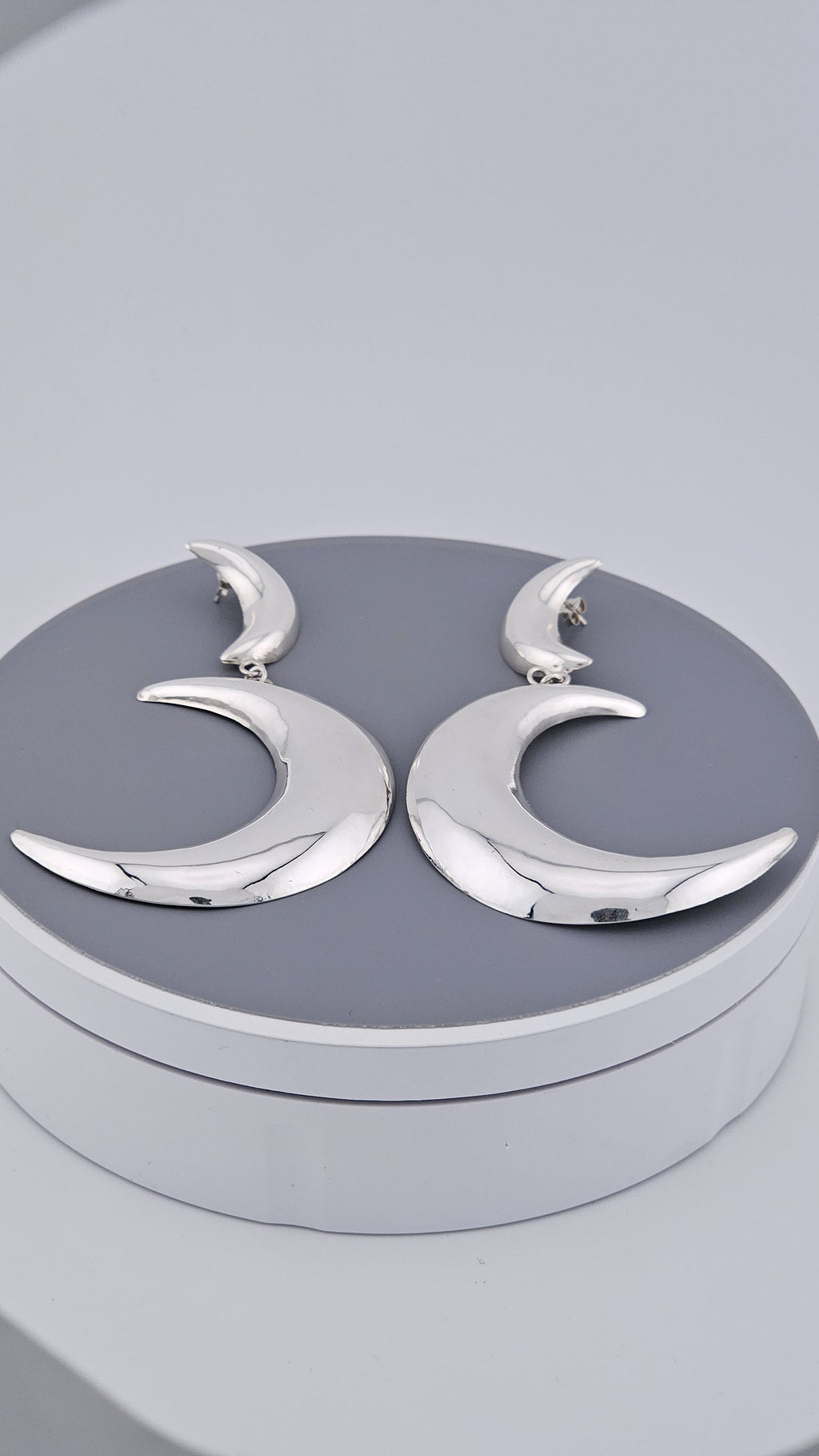 925 Sterling Silver Large Double Crescent Moon Dangle Earrings – 55mm Celestial Statement (15.7g)