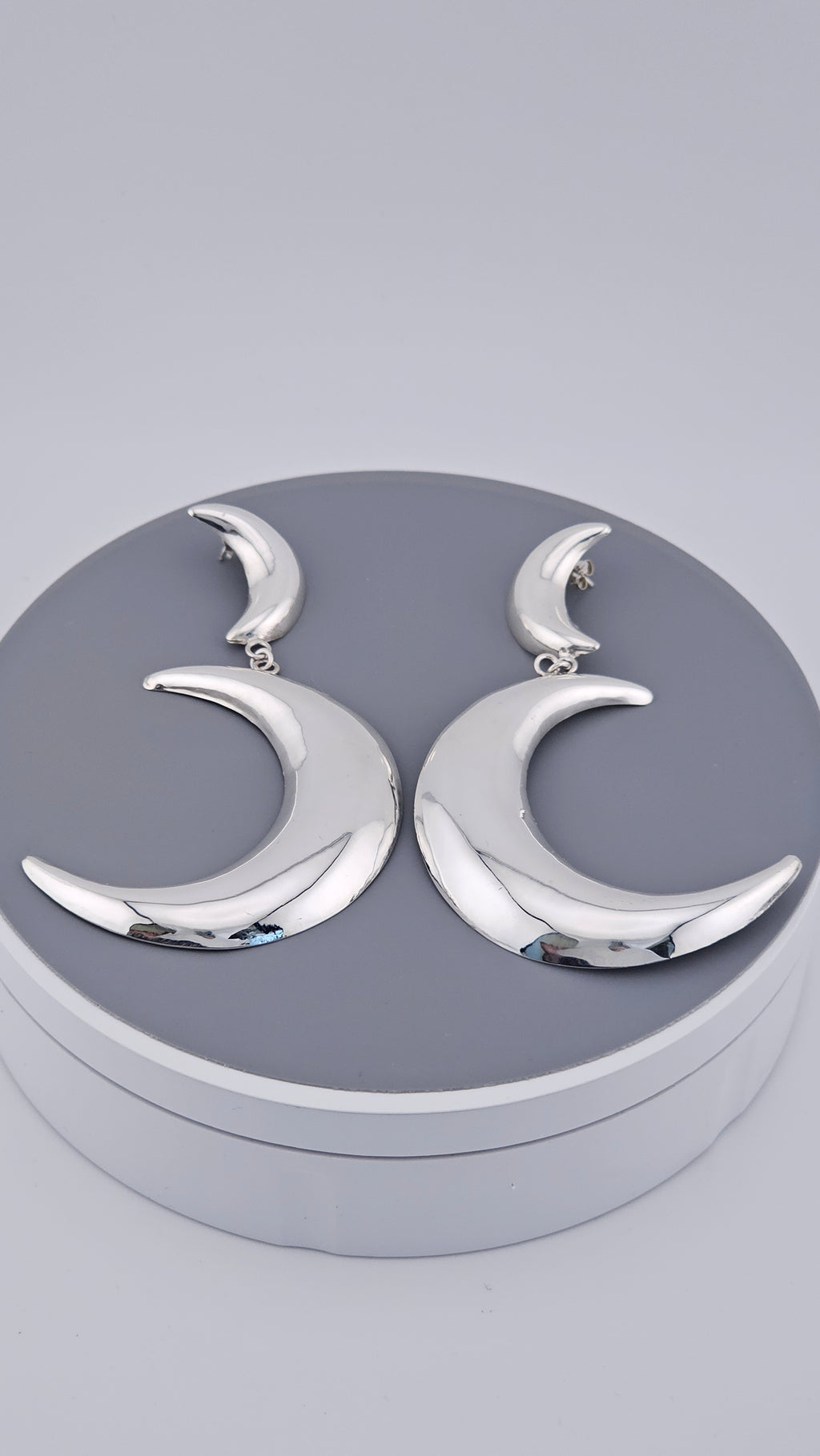 925 Sterling Silver Large Double Crescent Moon Dangle Earrings – 55mm Celestial Statement (15.7g)