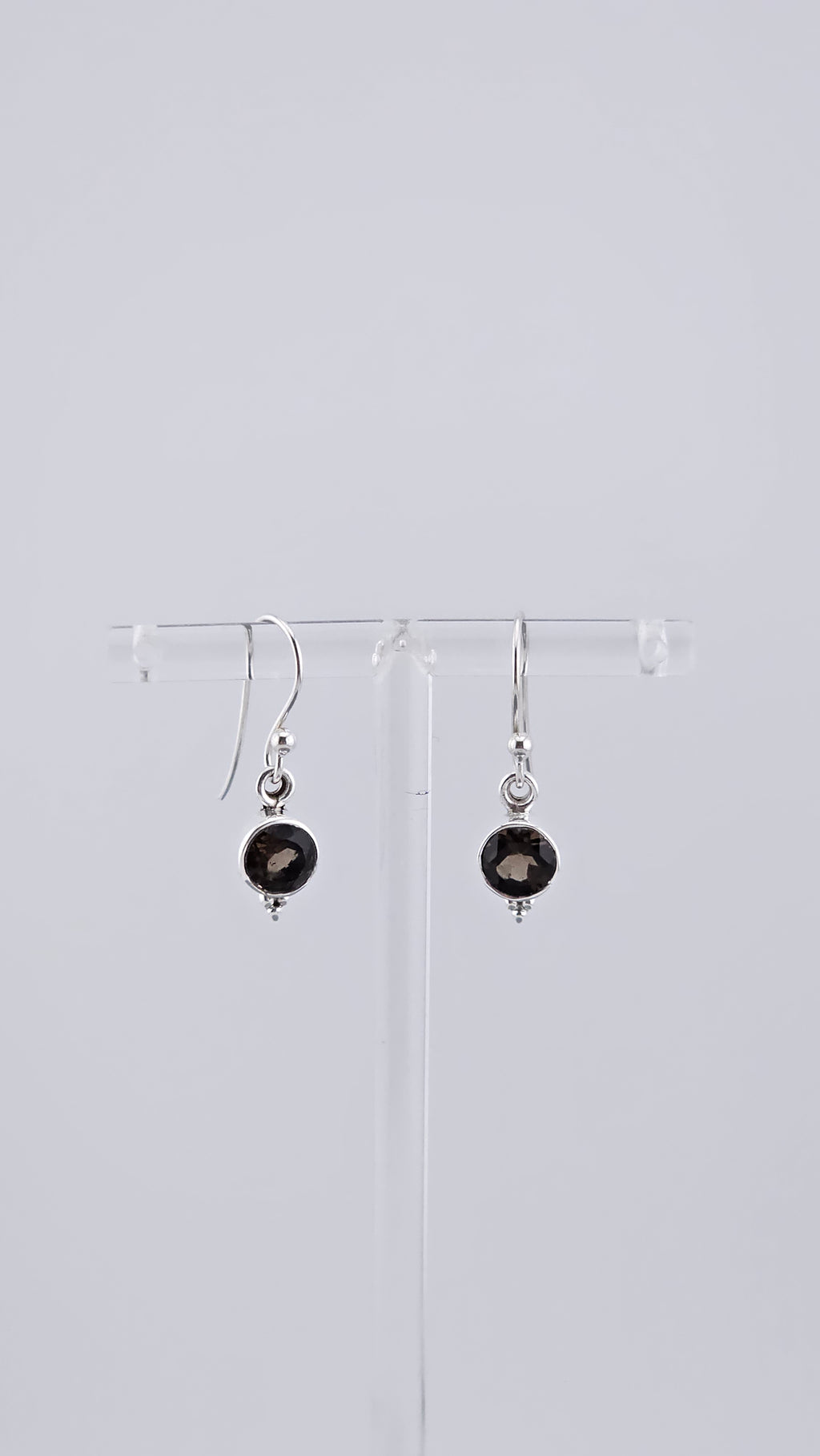 925 Sterling Silver & Round Smoky Quartz Drop Earrings with Bead Detail – 2.16g
