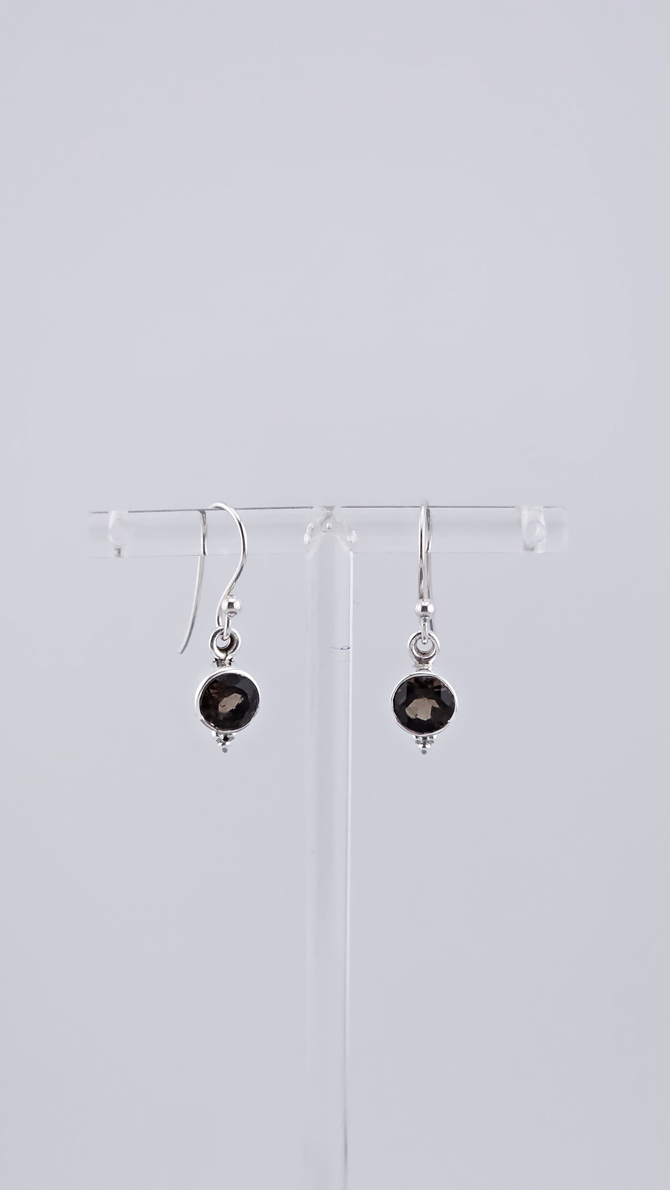 925 Sterling Silver & Round Smoky Quartz Drop Earrings with Bead Detail – 2.16g