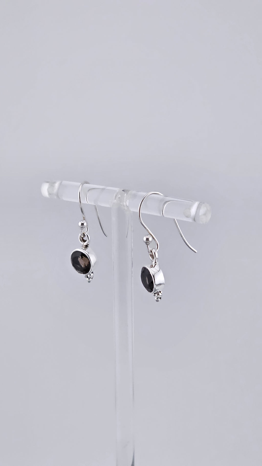 925 Sterling Silver & Round Smoky Quartz Drop Earrings with Bead Detail – 2.16g