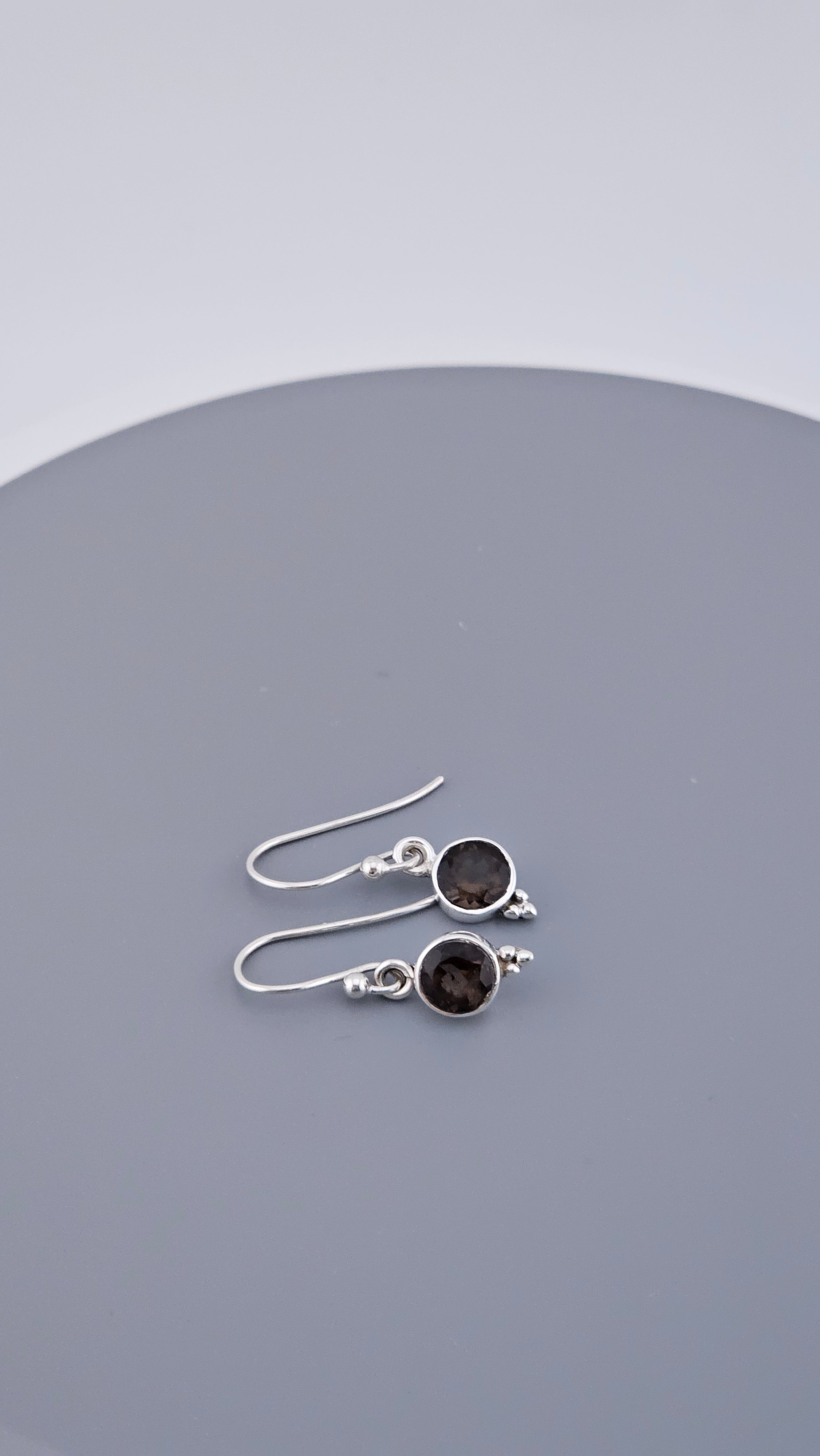 925 Sterling Silver & Round Smoky Quartz Drop Earrings with Bead Detail – 2.16g