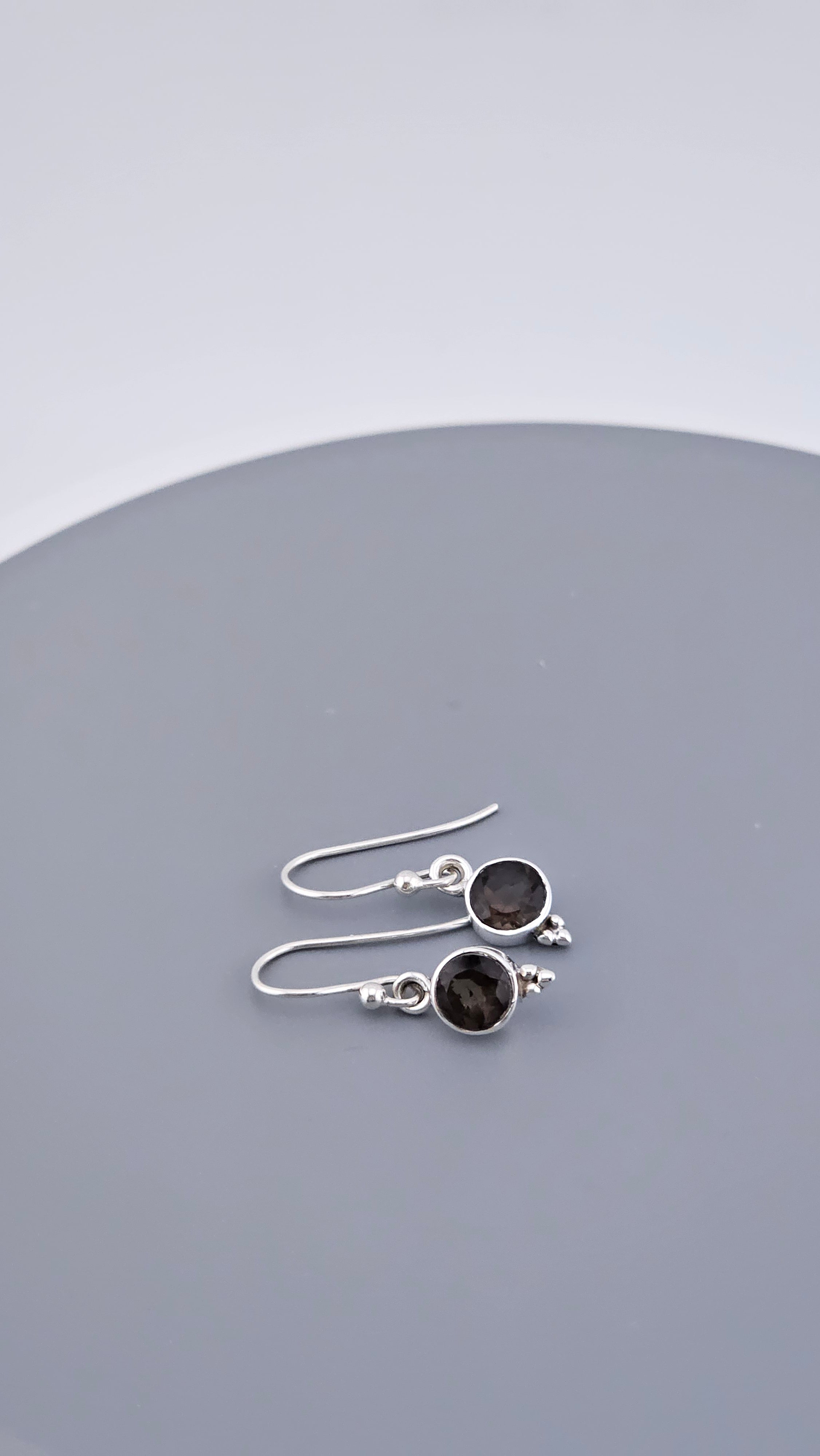 925 Sterling Silver & Round Smoky Quartz Drop Earrings with Bead Detail – 2.16g