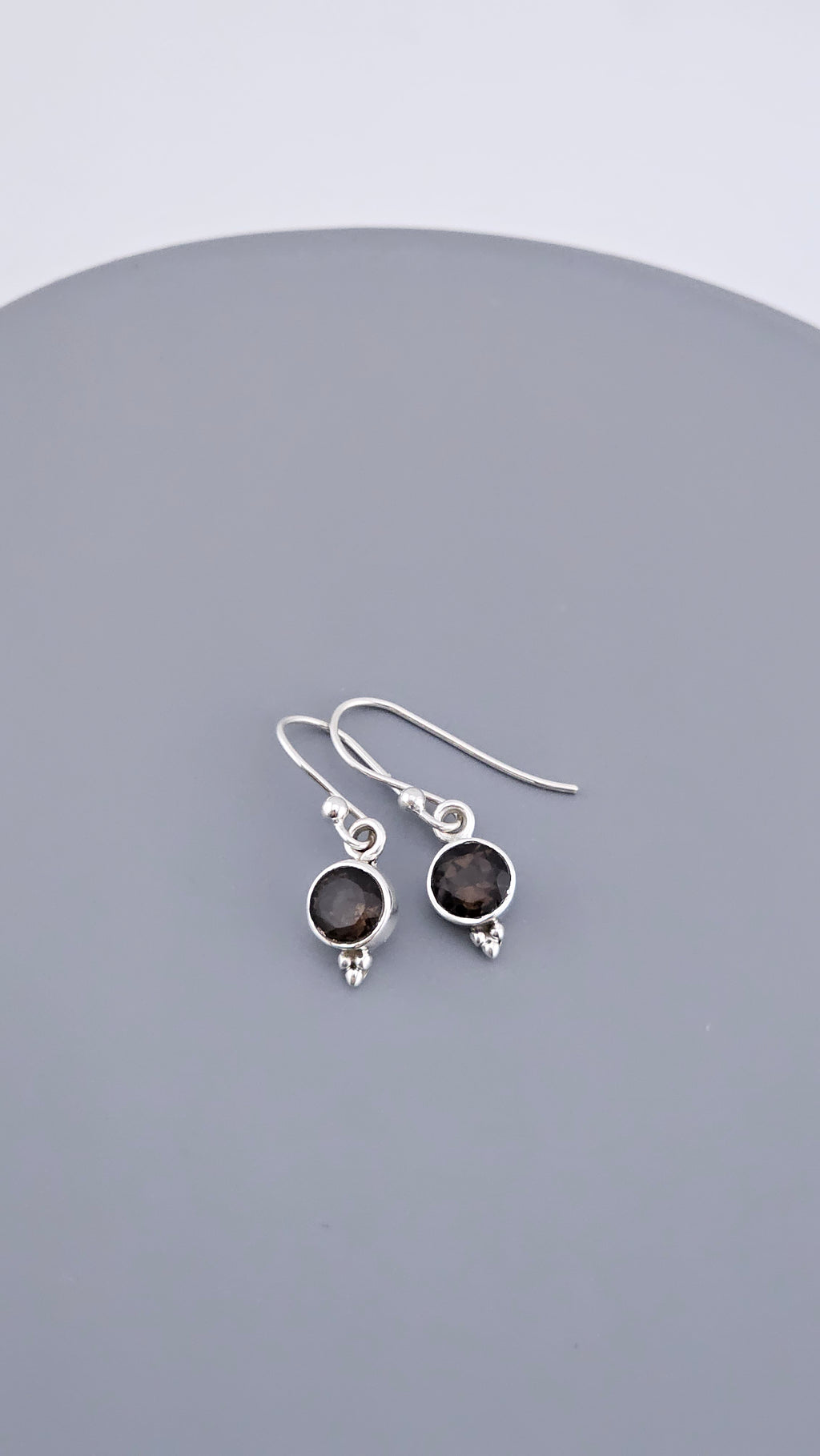 925 Sterling Silver & Round Smoky Quartz Drop Earrings with Bead Detail – 2.16g