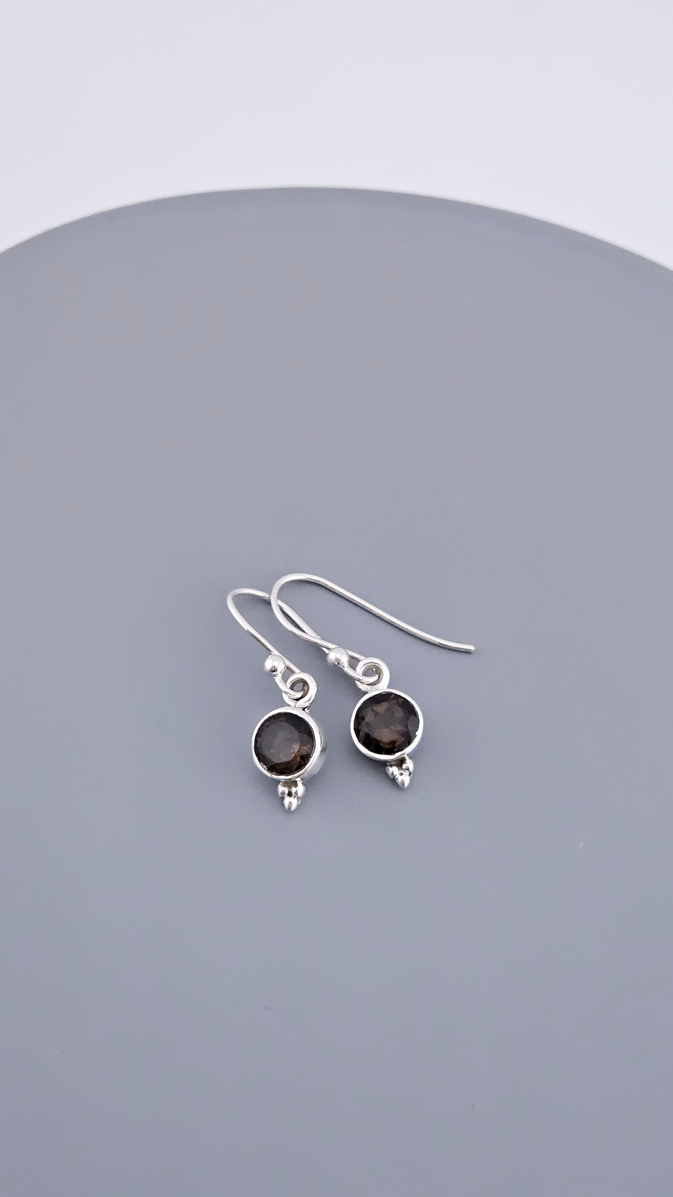 925 Sterling Silver & Round Smoky Quartz Drop Earrings with Bead Detail – 2.16g