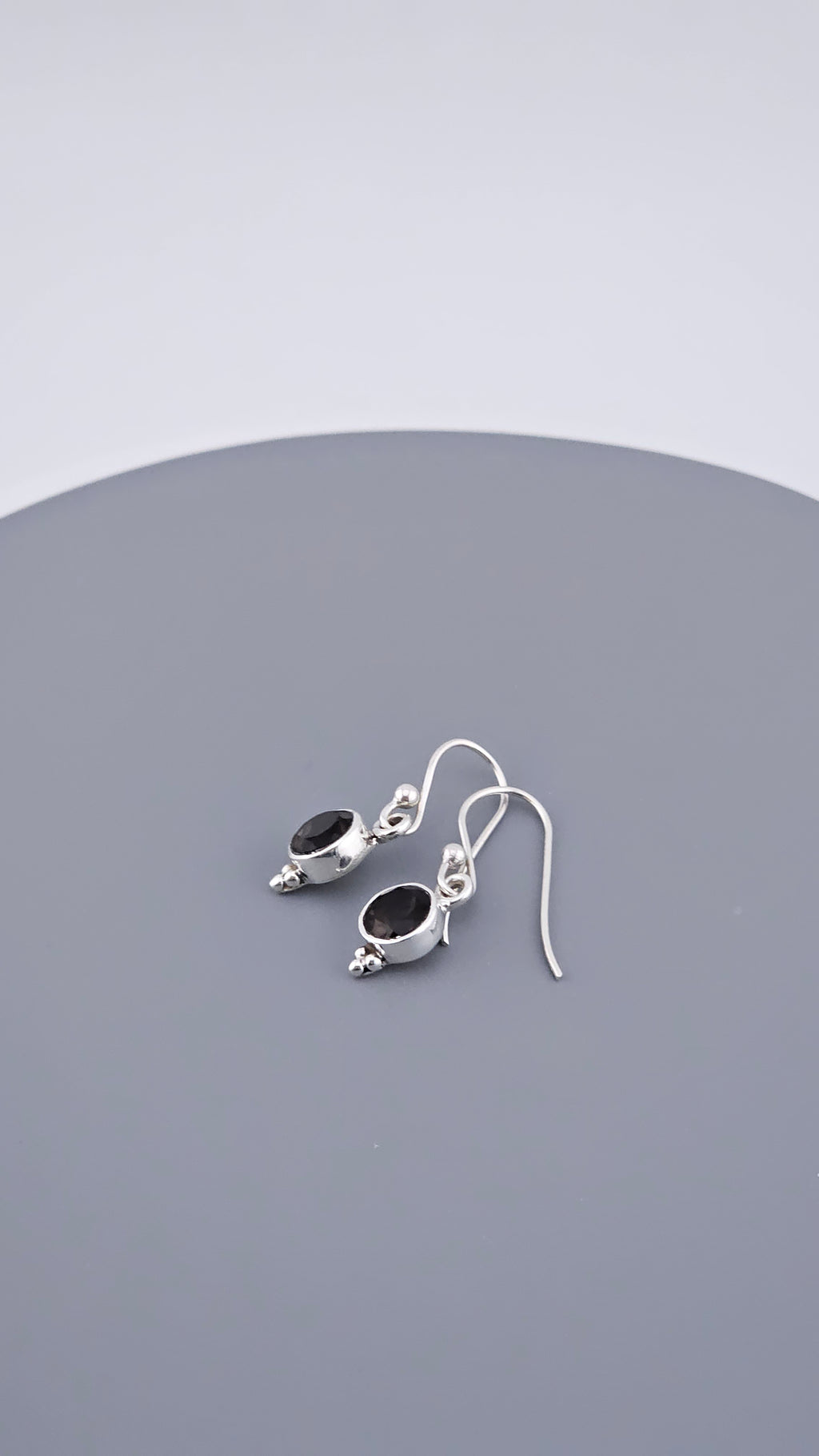 925 Sterling Silver & Round Smoky Quartz Drop Earrings with Bead Detail – 2.16g