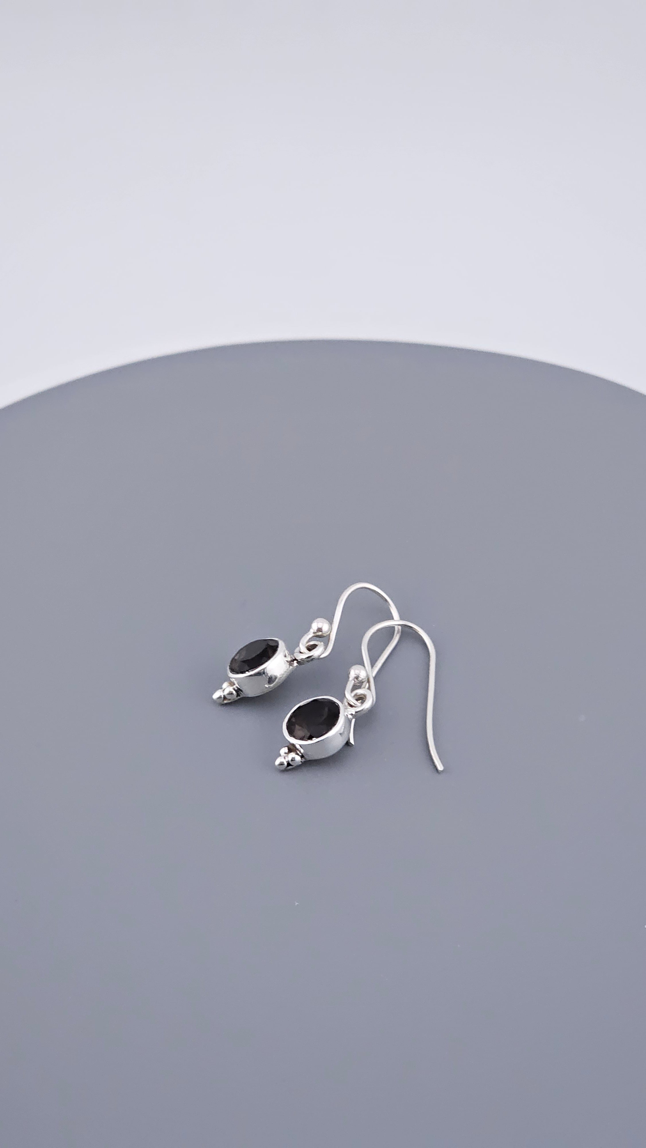 925 Sterling Silver & Round Smoky Quartz Drop Earrings with Bead Detail – 2.16g