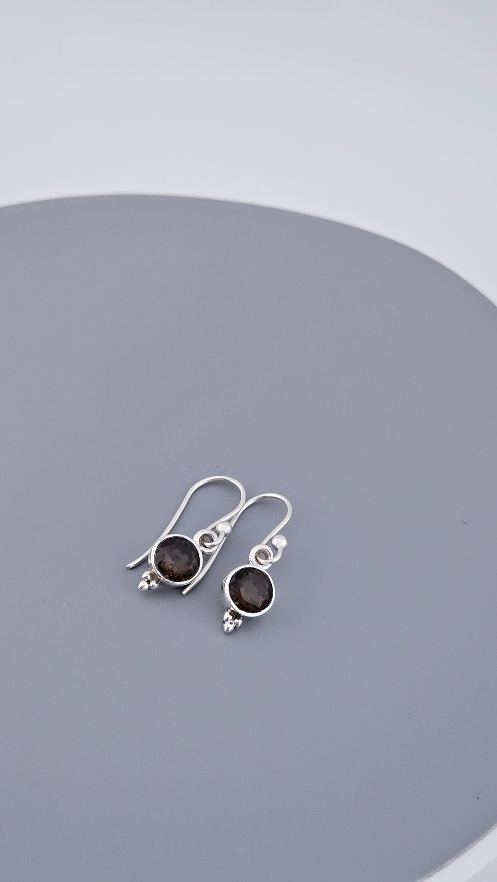 925 Sterling Silver & Round Smoky Quartz Drop Earrings with Bead Detail – 2.16g