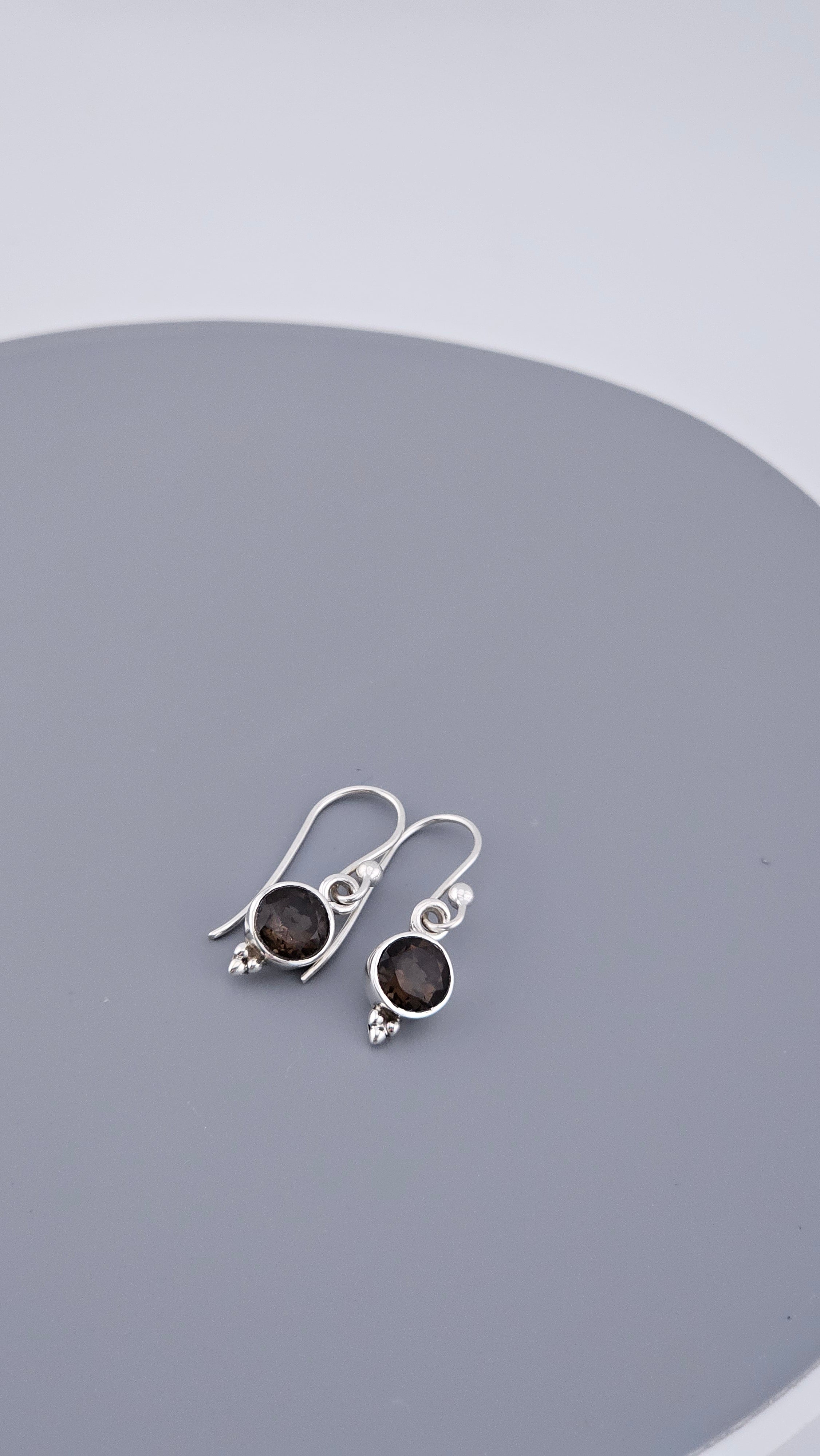 925 Sterling Silver & Round Smoky Quartz Drop Earrings with Bead Detail – 2.16g