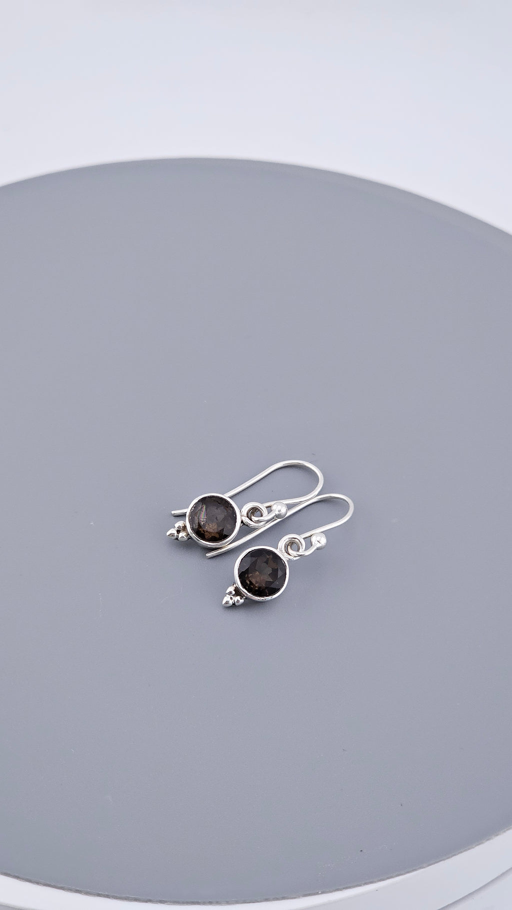 925 Sterling Silver & Round Smoky Quartz Drop Earrings with Bead Detail – 2.16g