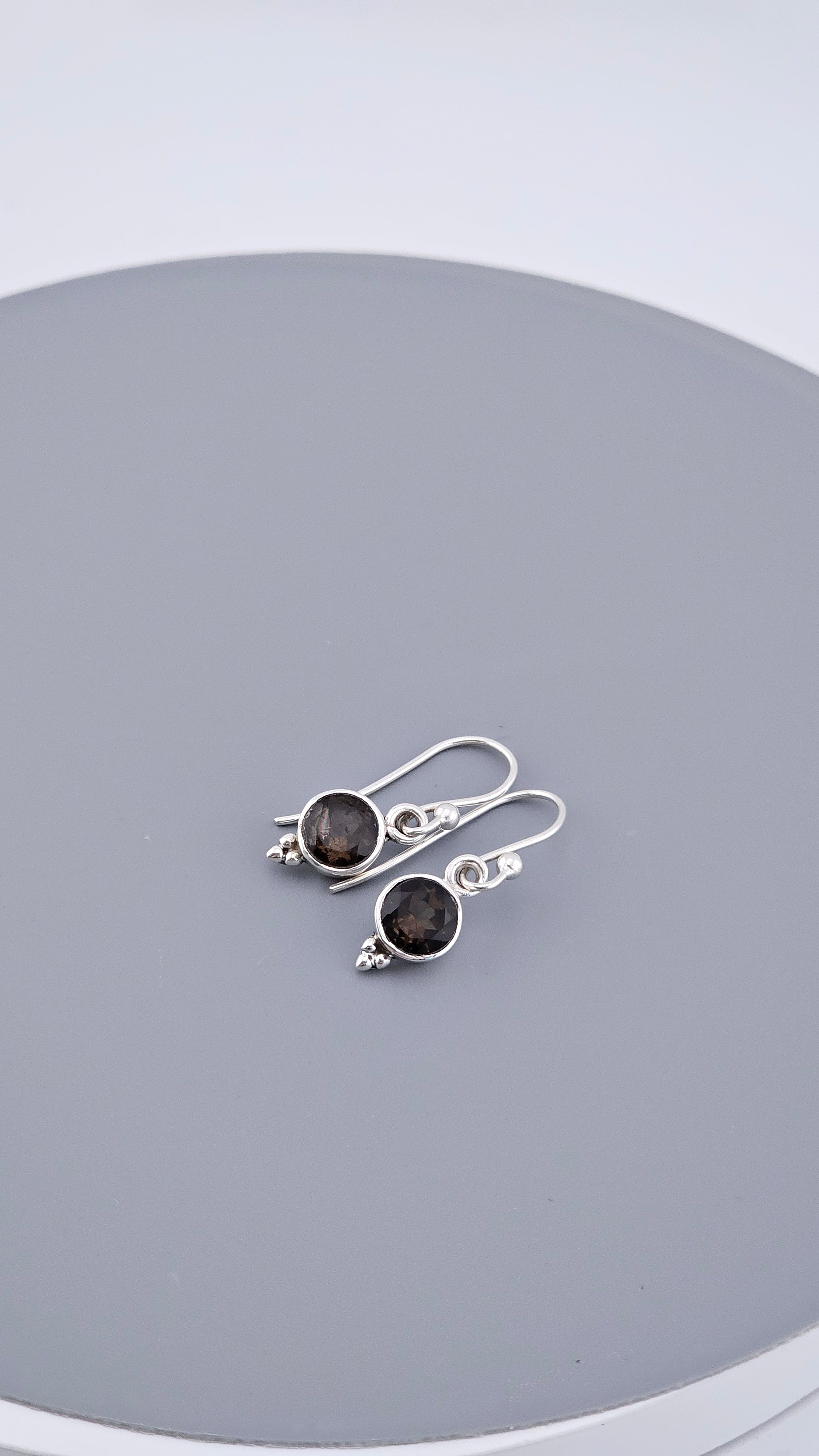 925 Sterling Silver & Round Smoky Quartz Drop Earrings with Bead Detail – 2.16g
