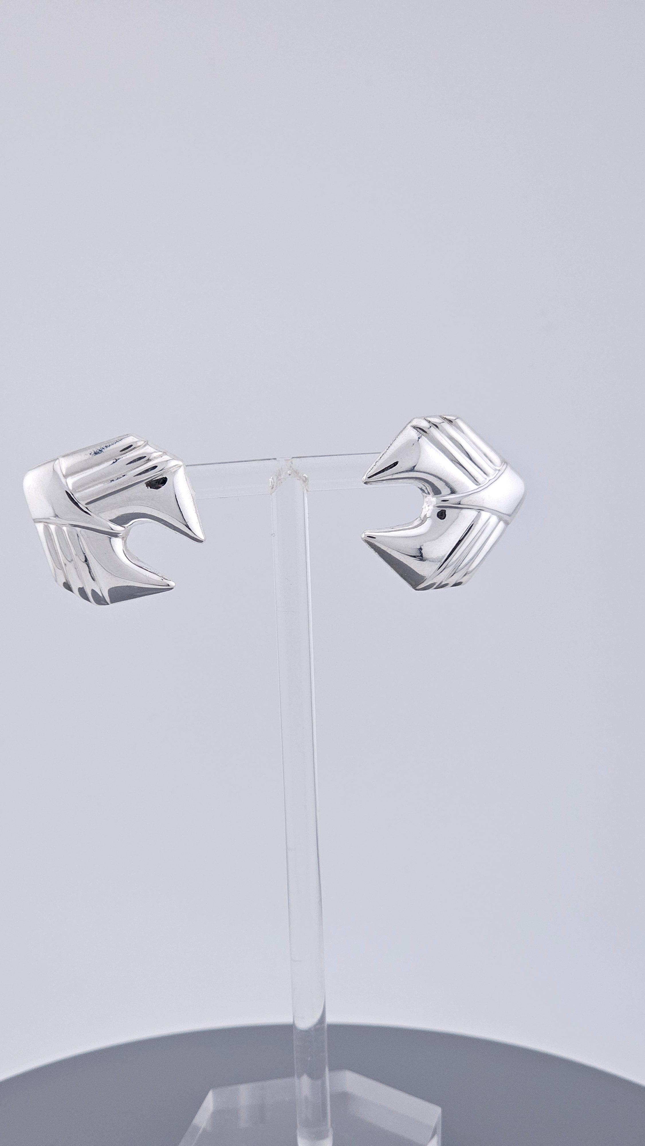 Vintage 925 Sterling Silver Abstract Geometric Wing Stud Earrings (3g)