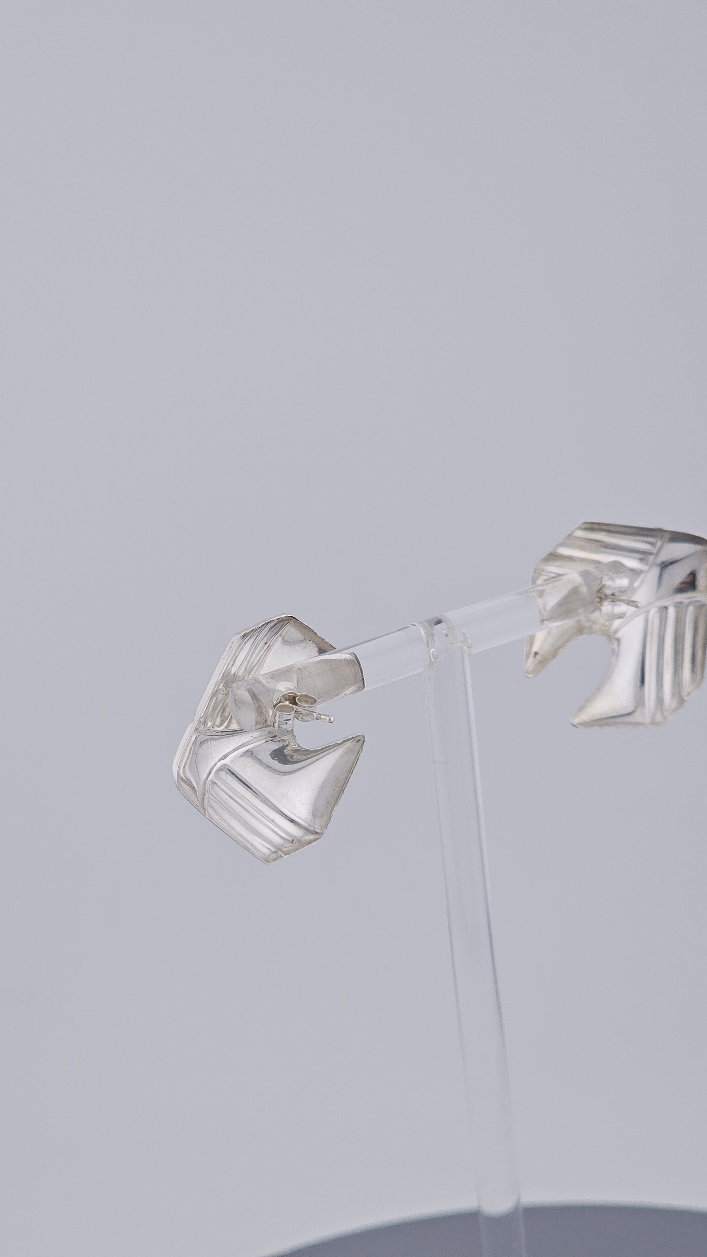 Vintage 925 Sterling Silver Abstract Geometric Wing Stud Earrings (3g)