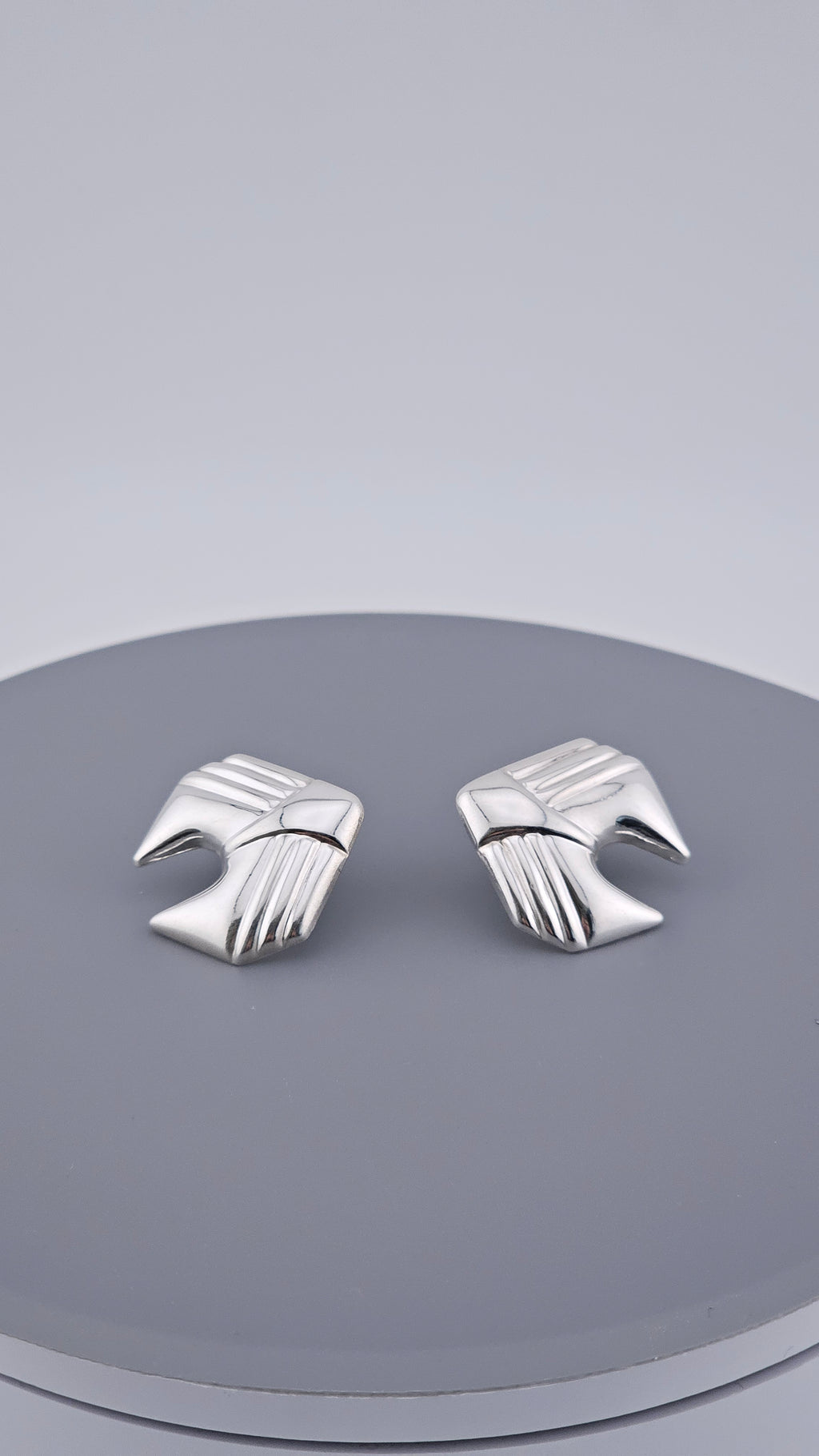 Vintage 925 Sterling Silver Abstract Geometric Wing Stud Earrings (3g)