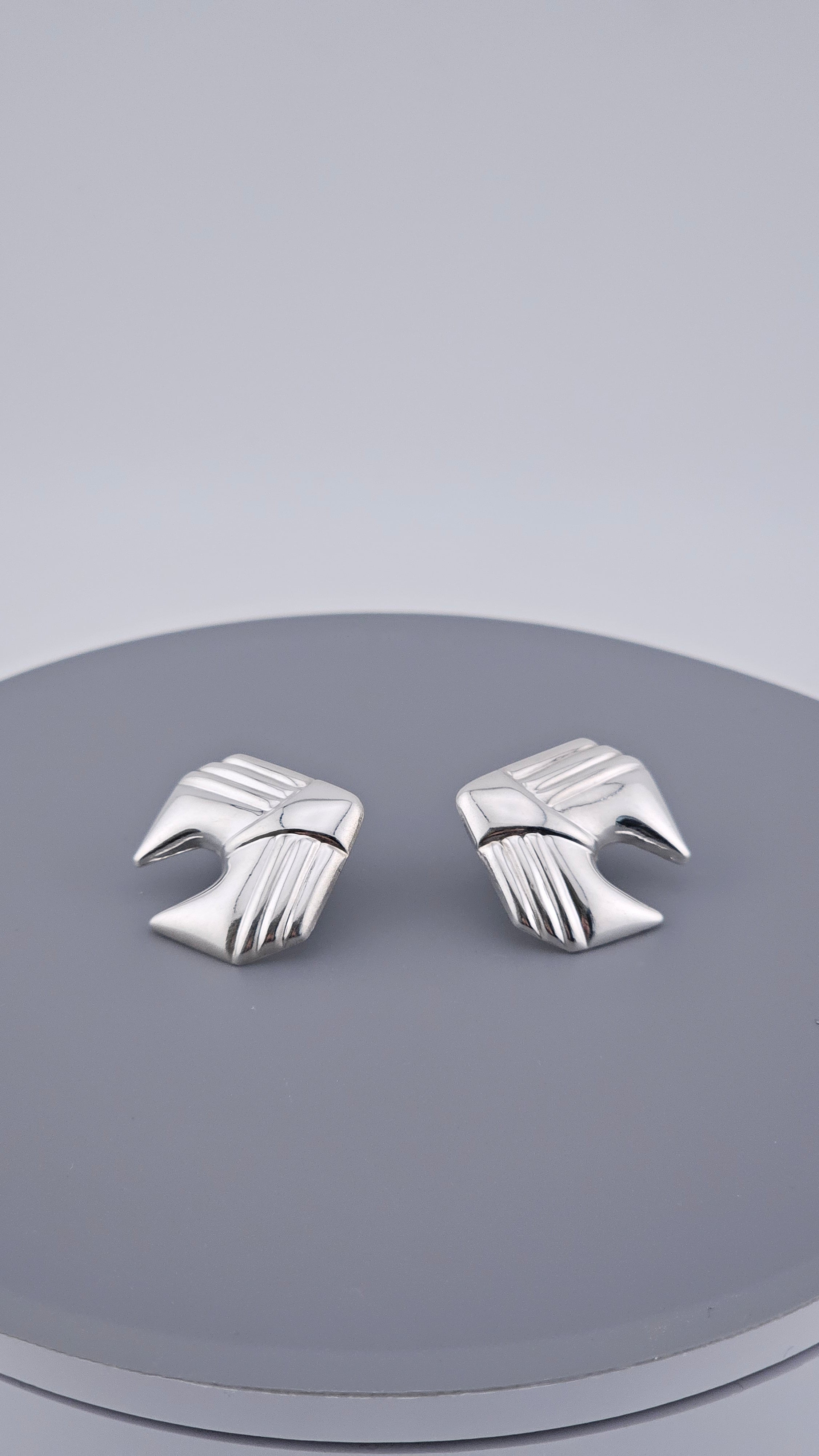 Vintage 925 Sterling Silver Abstract Geometric Wing Stud Earrings (3g)