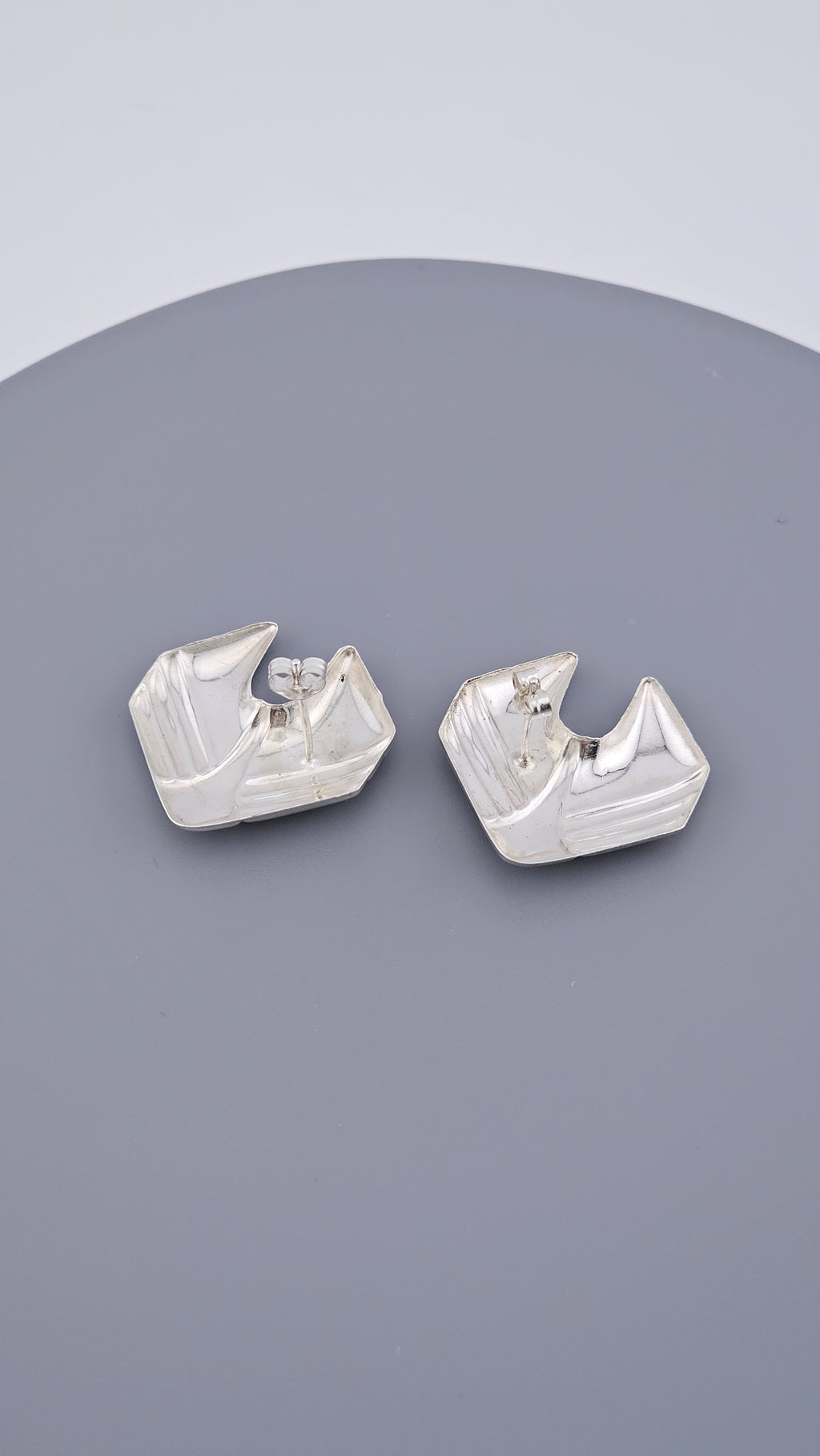 Vintage 925 Sterling Silver Abstract Geometric Wing Stud Earrings (3g)