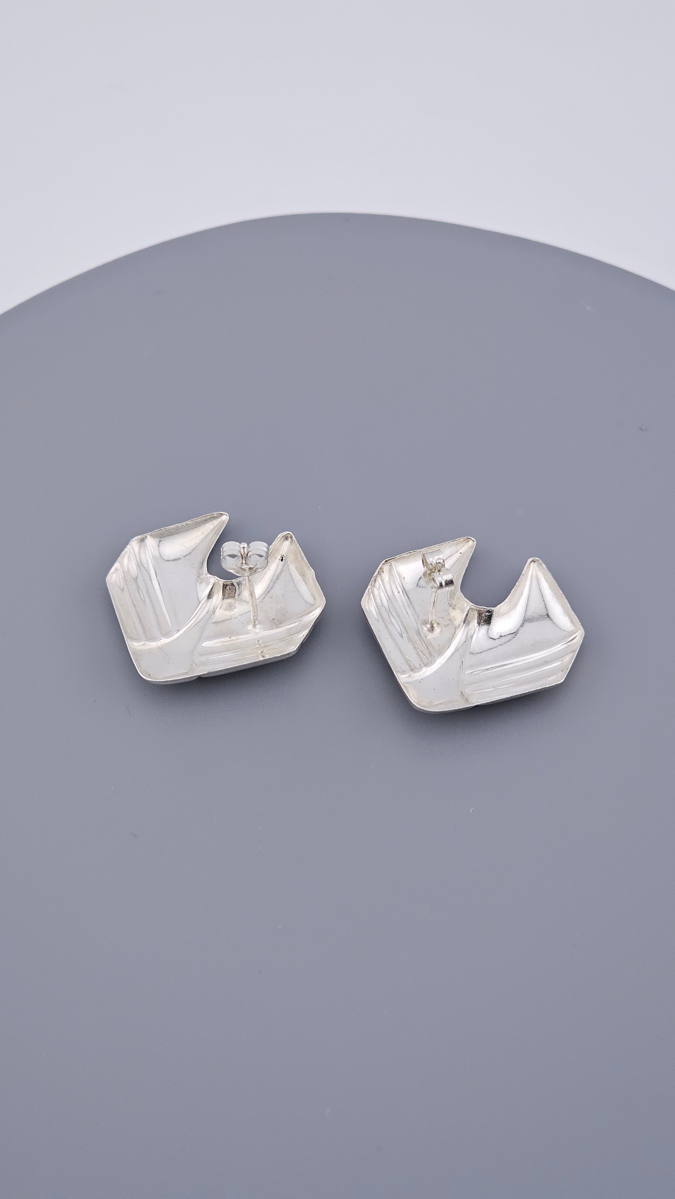 Vintage 925 Sterling Silver Abstract Geometric Wing Stud Earrings (3g)