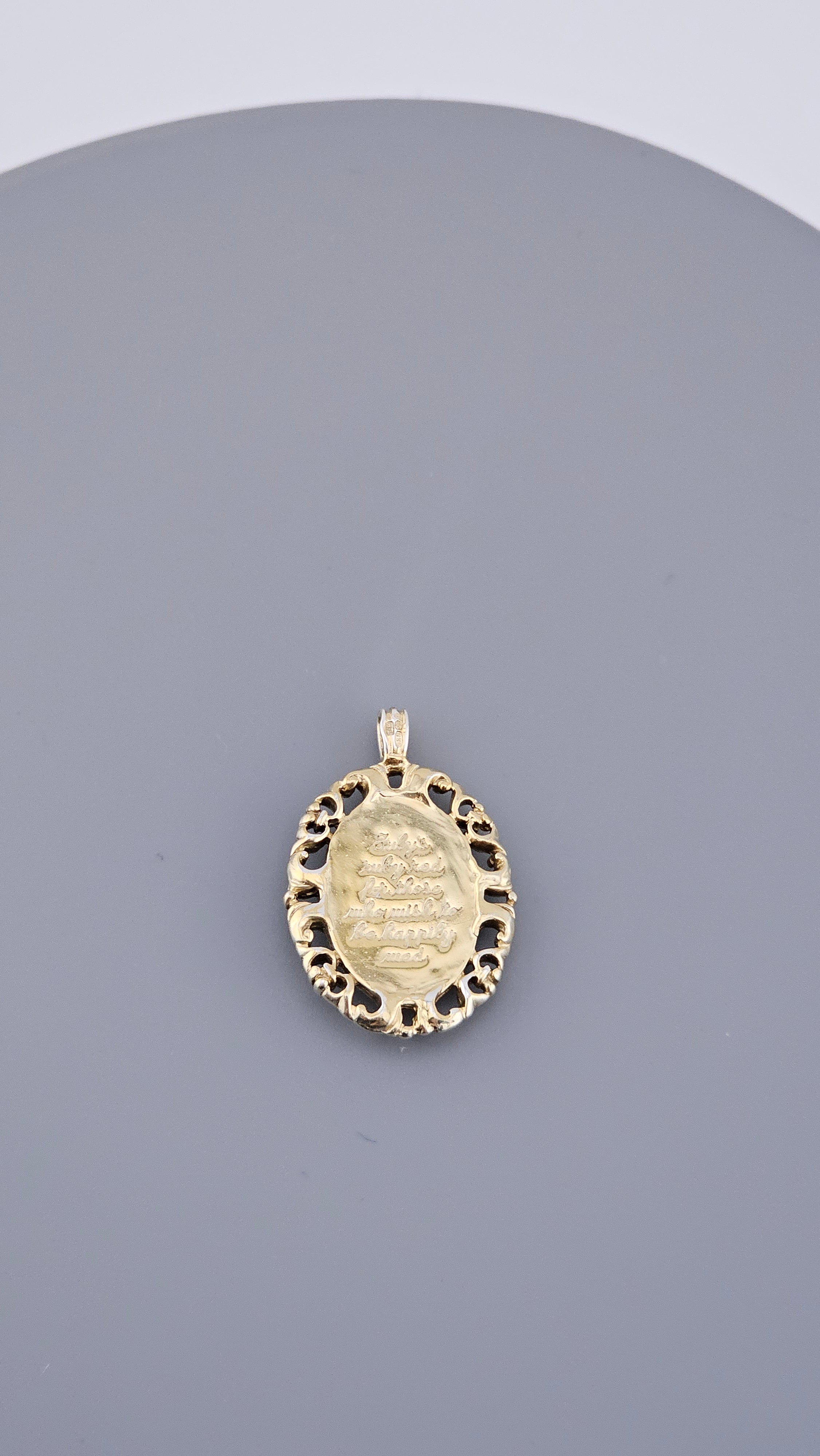 Vintage Silver Gilt Ruby Floral Pendant – "Happily Wed" Inscription – 28mm (5.58g)