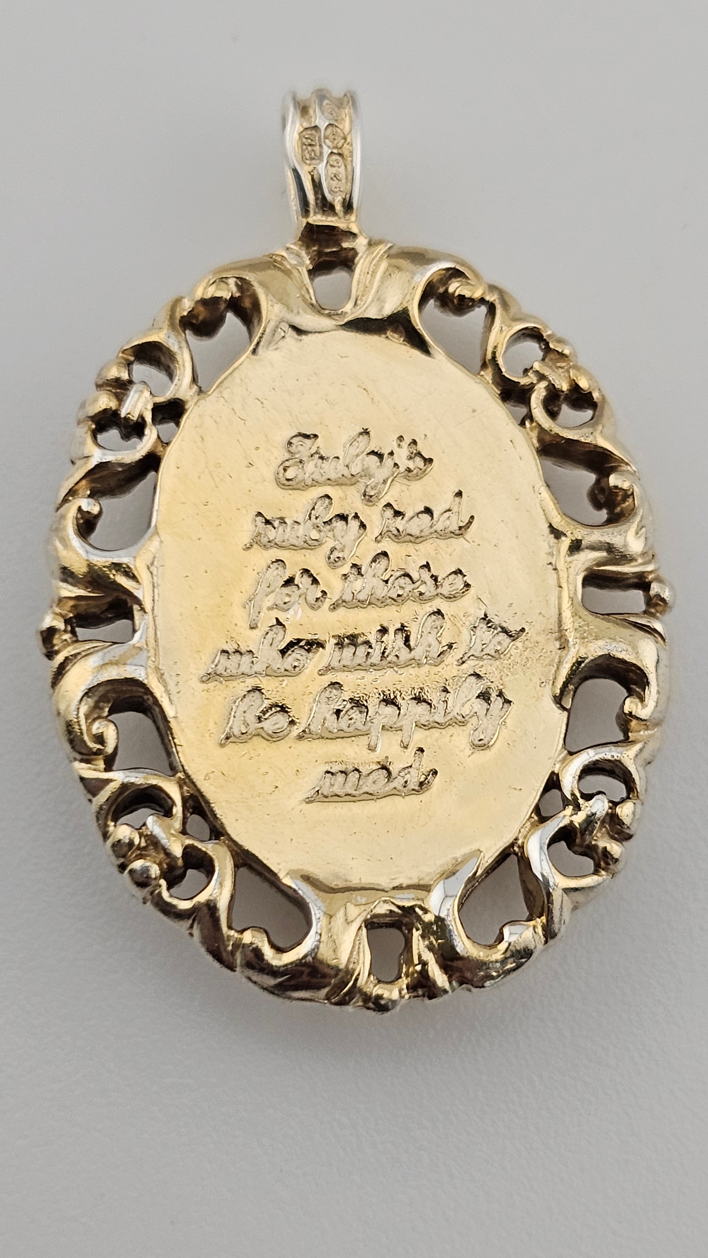 Vintage Silver Gilt Ruby Floral Pendant – "Happily Wed" Inscription – 28mm (5.58g)