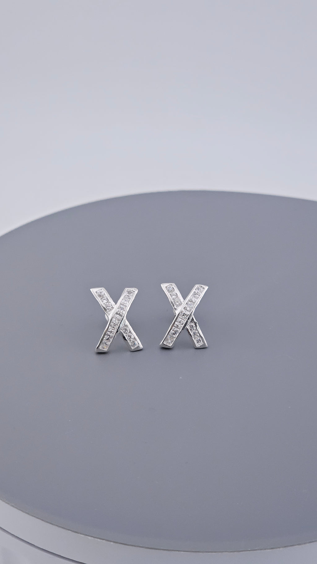 925 Sterling Silver & Cubic Zirconia Channel Set 'X' Kiss Stud Earrings – 15mm, 2.3g