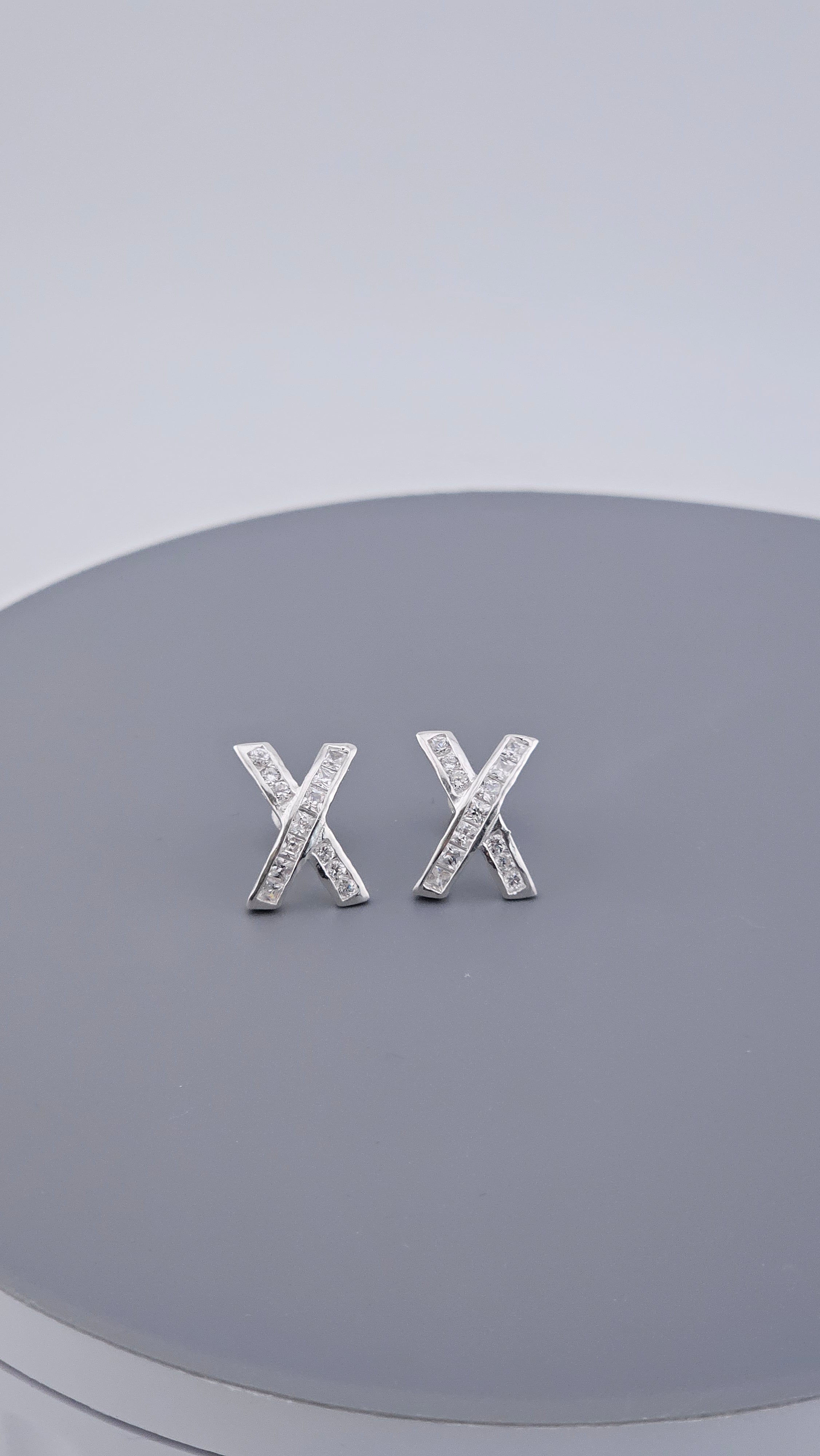 925 Sterling Silver & Cubic Zirconia Channel Set 'X' Kiss Stud Earrings – 15mm, 2.3g