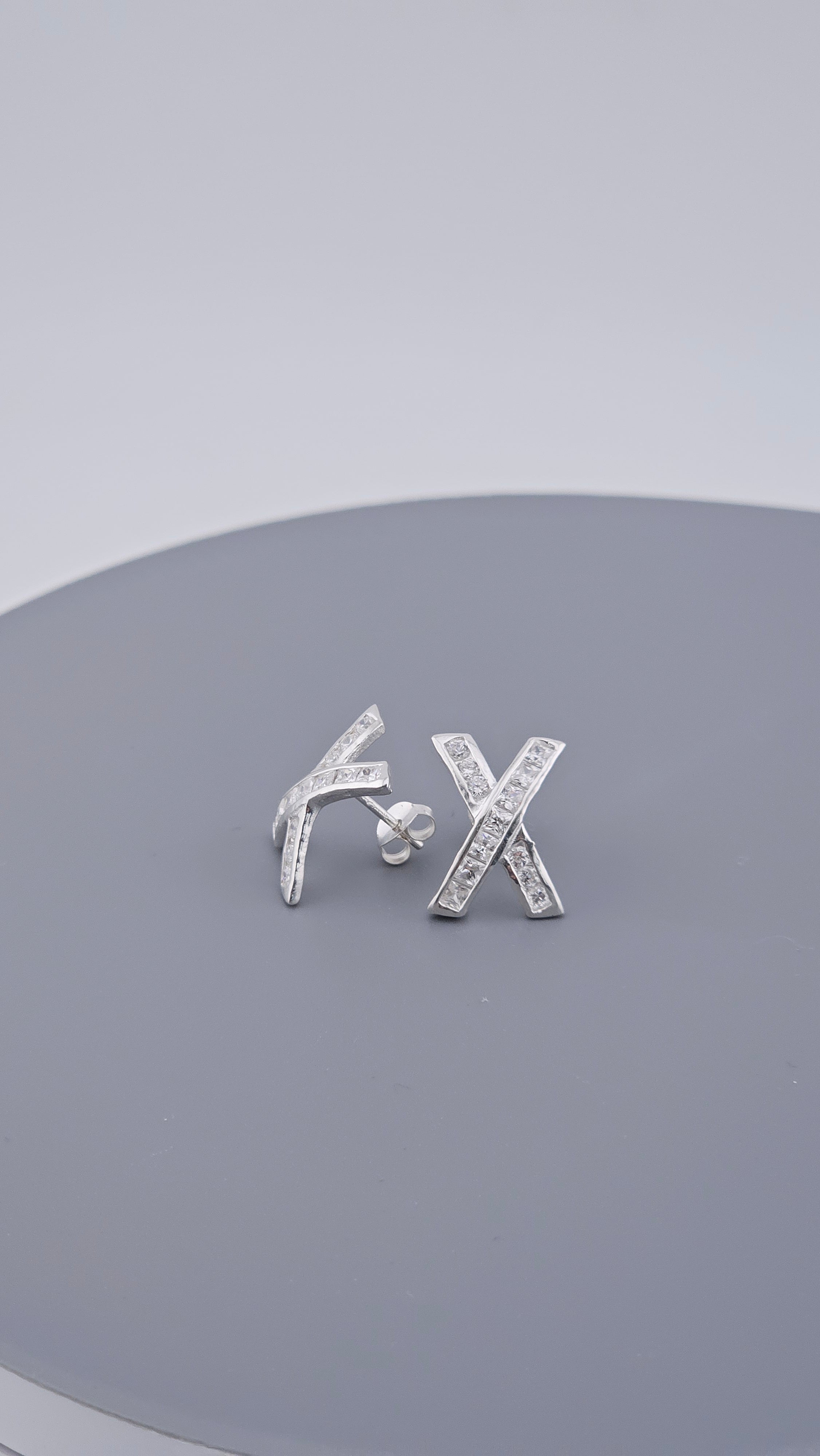 925 Sterling Silver & Cubic Zirconia Channel Set 'X' Kiss Stud Earrings – 15mm, 2.3g