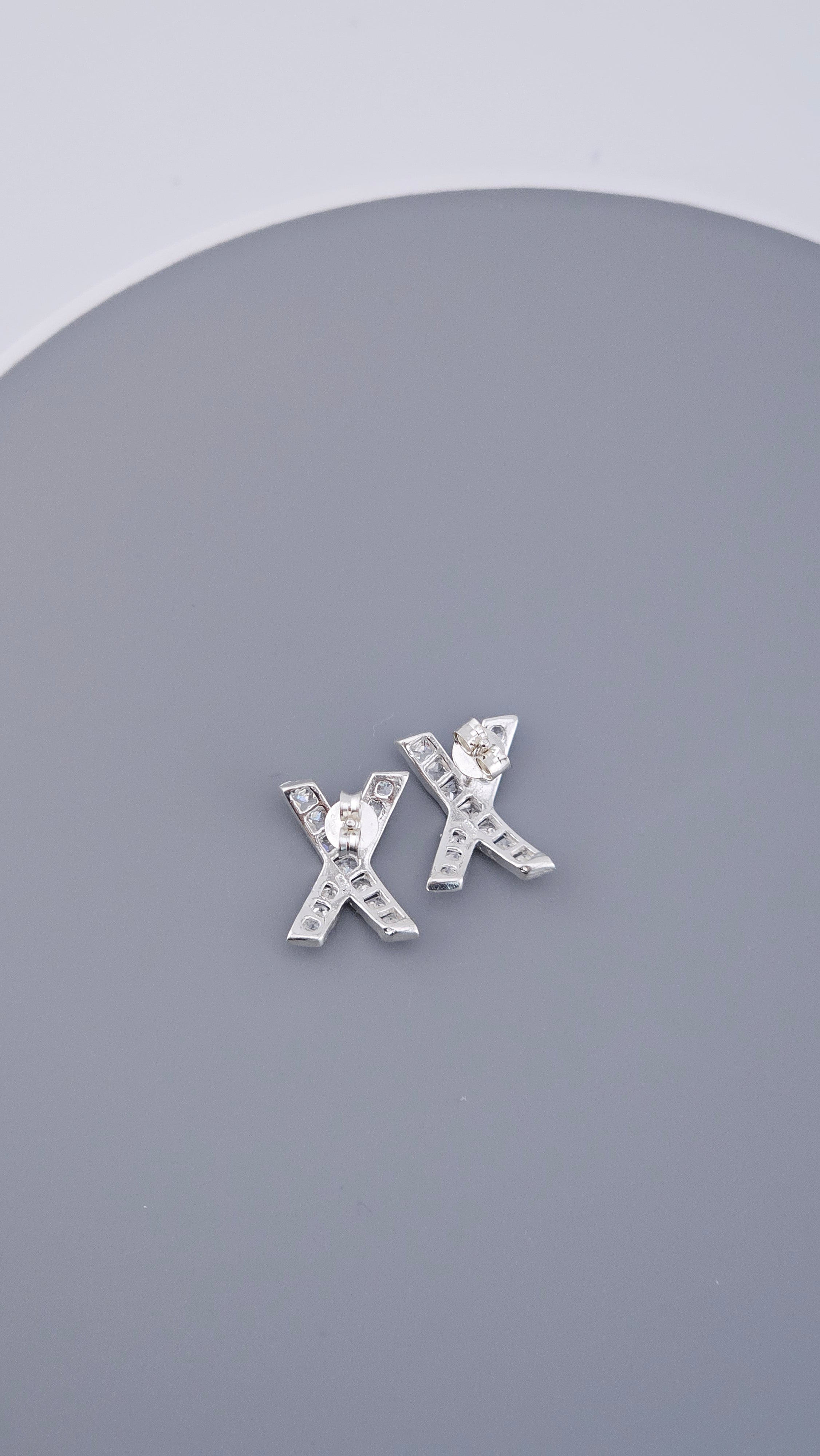 925 Sterling Silver & Cubic Zirconia Channel Set 'X' Kiss Stud Earrings – 15mm, 2.3g
