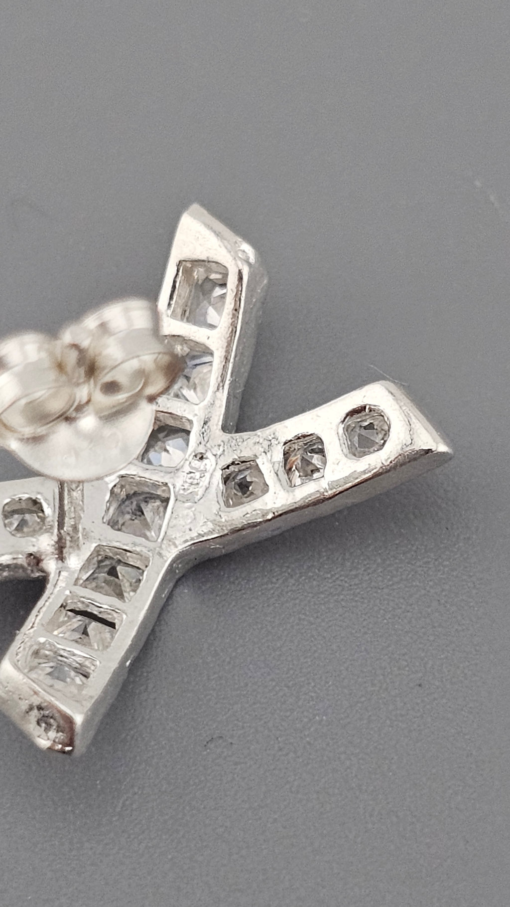 925 Sterling Silver & Cubic Zirconia Channel Set 'X' Kiss Stud Earrings – 15mm, 2.3g