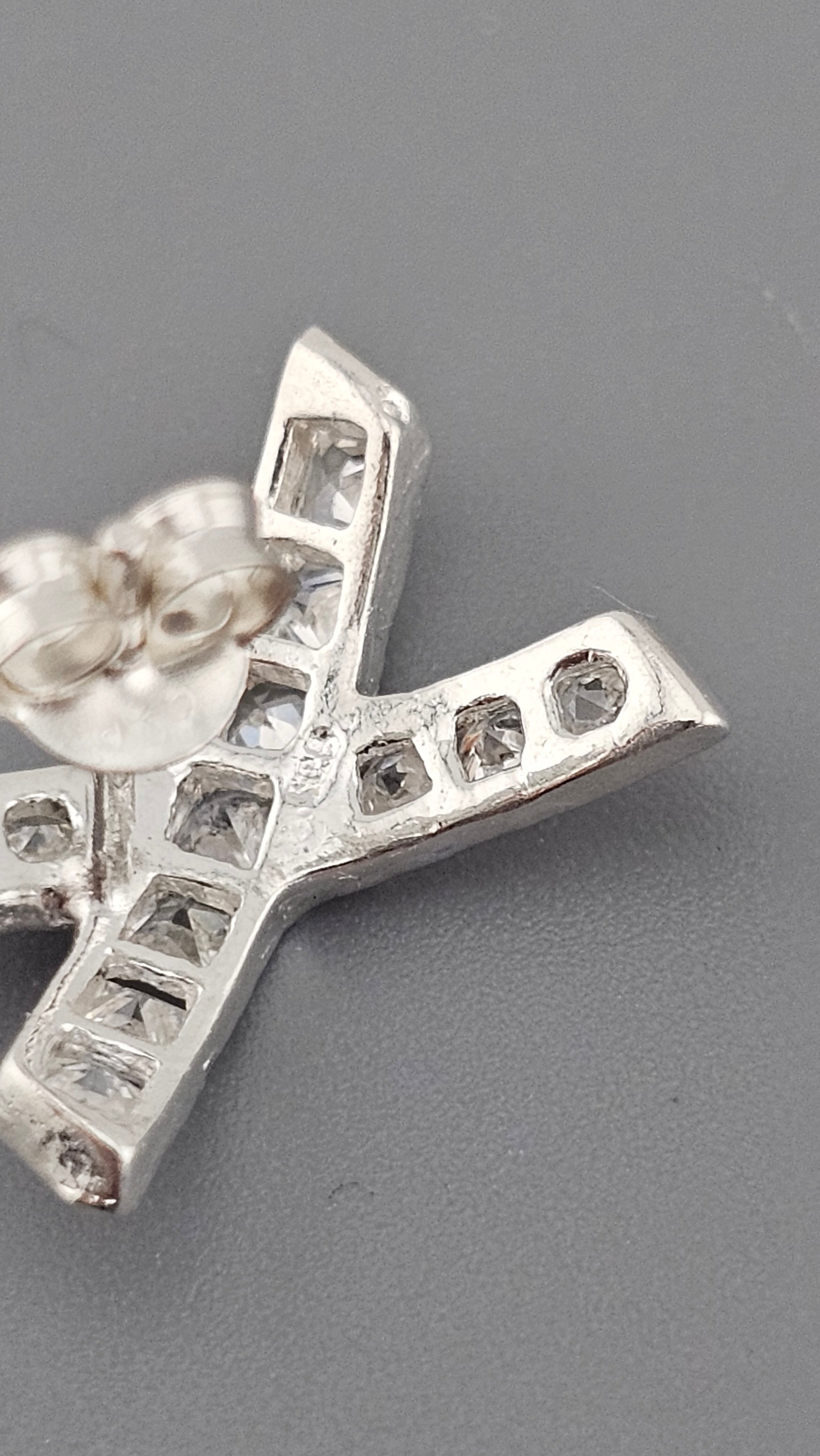 925 Sterling Silver & Cubic Zirconia Channel Set 'X' Kiss Stud Earrings – 15mm, 2.3g