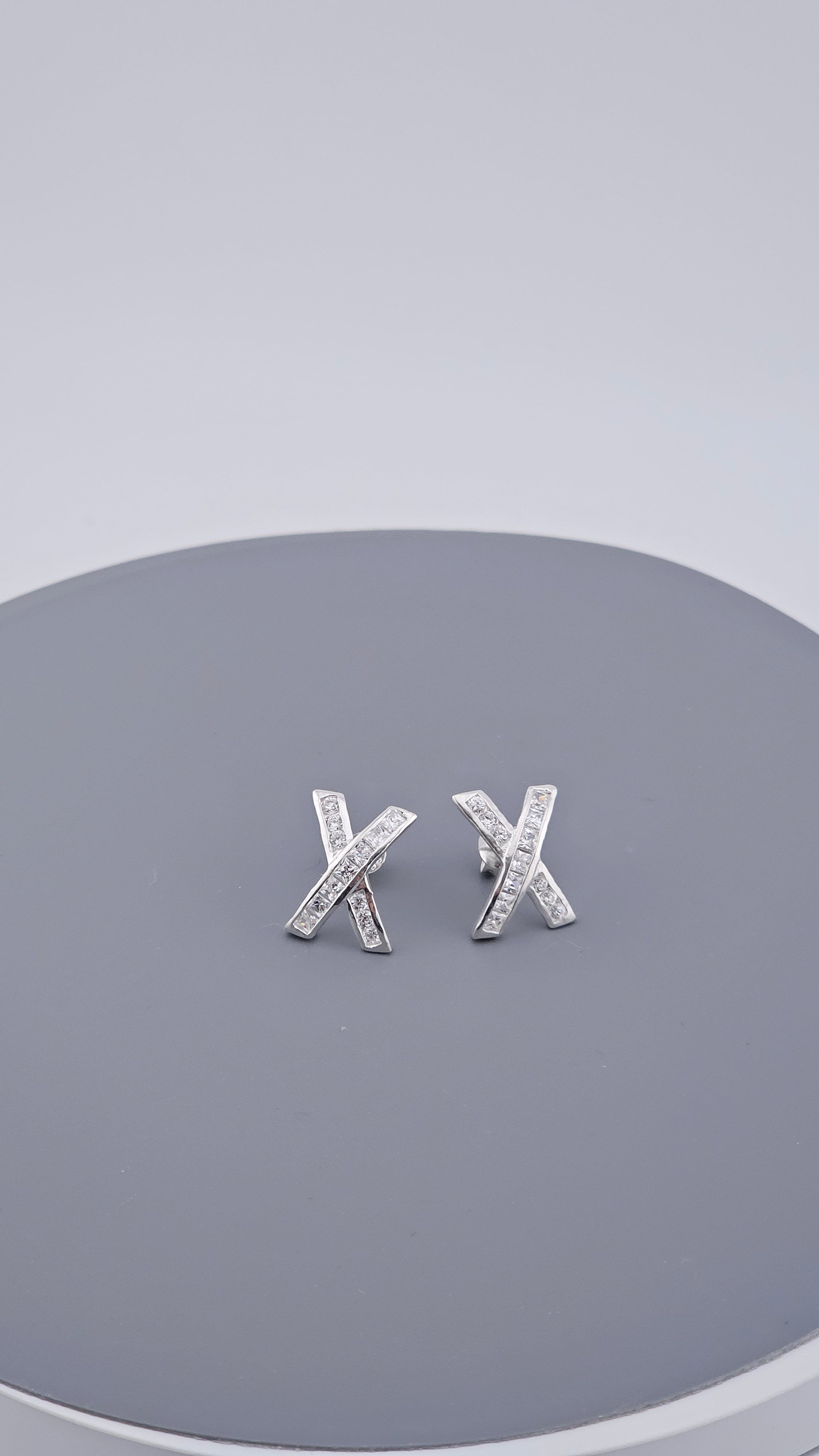 925 Sterling Silver & Cubic Zirconia Channel Set 'X' Kiss Stud Earrings – 15mm, 2.3g