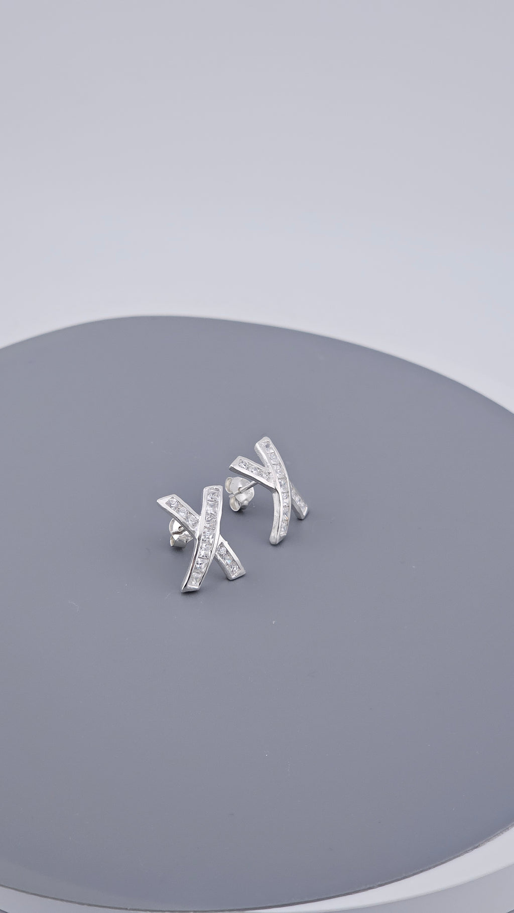 925 Sterling Silver & Cubic Zirconia Channel Set 'X' Kiss Stud Earrings – 15mm, 2.3g
