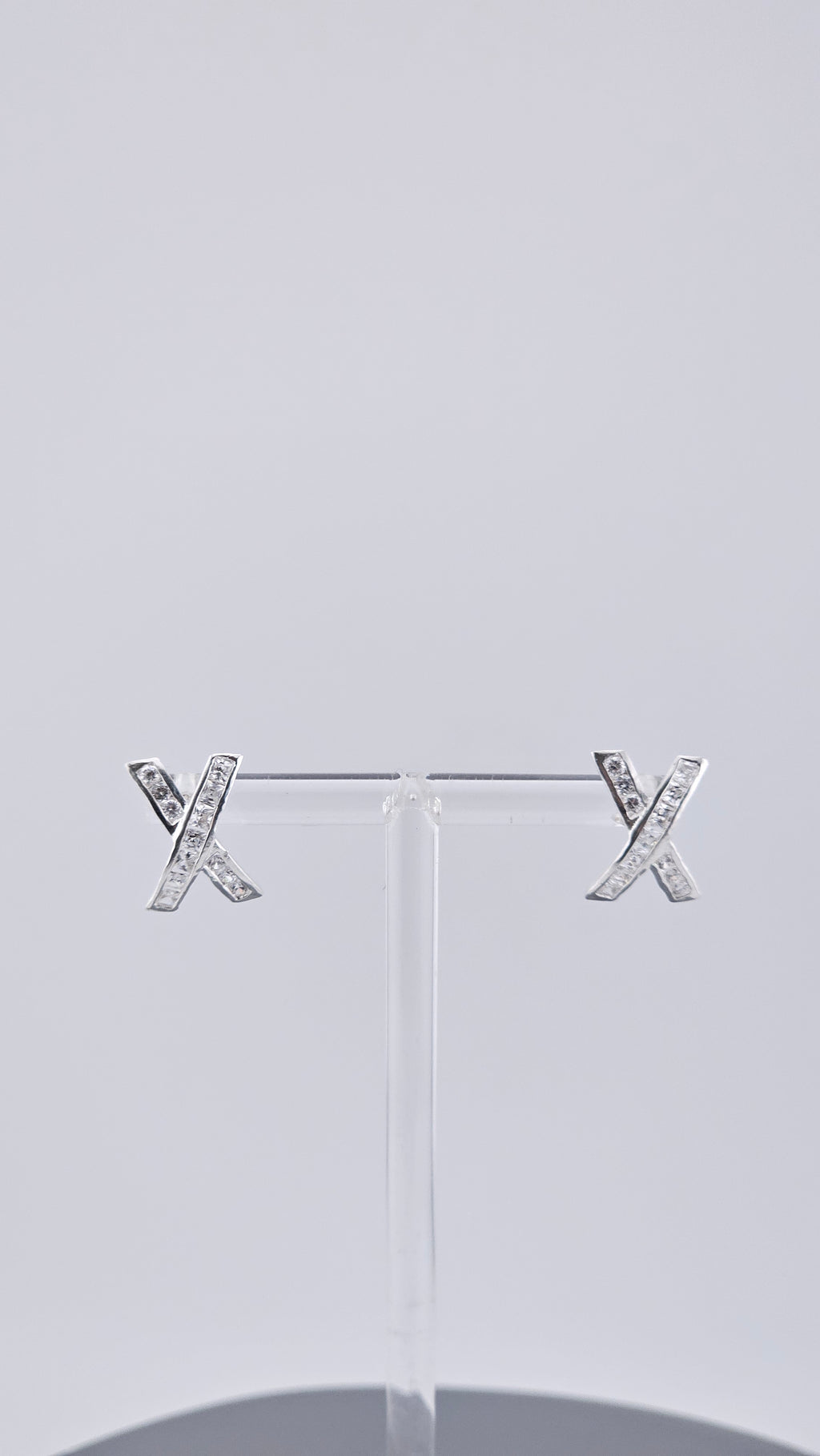 925 Sterling Silver & Cubic Zirconia Channel Set 'X' Kiss Stud Earrings – 15mm, 2.3g