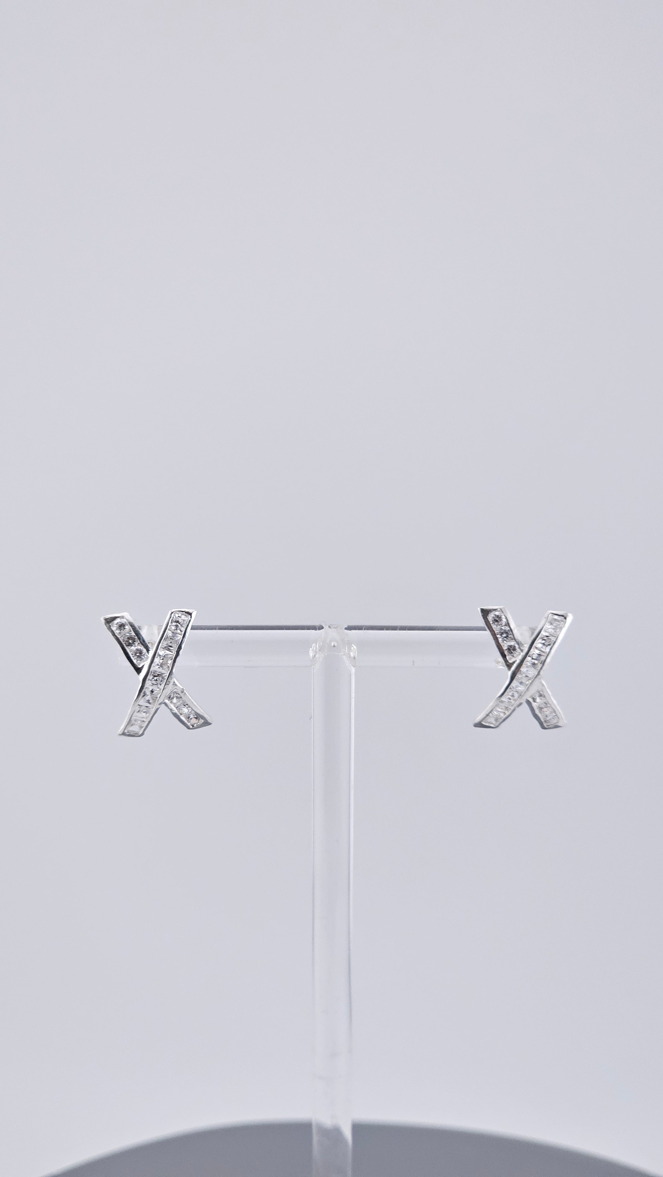 925 Sterling Silver & Cubic Zirconia Channel Set 'X' Kiss Stud Earrings – 15mm, 2.3g