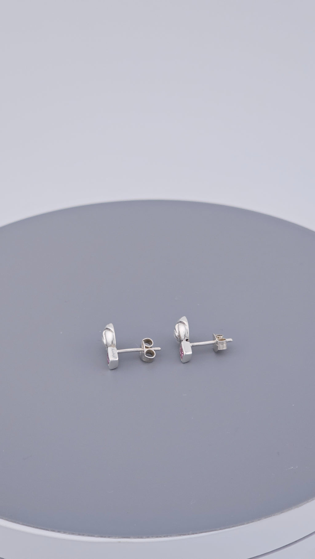 925 Sterling Silver & Square Cut Pink Topaz Stylized Rose Stud Earrings – 1.9g