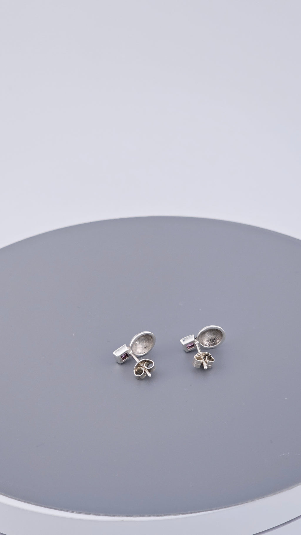 925 Sterling Silver & Square Cut Pink Topaz Stylized Rose Stud Earrings – 1.9g