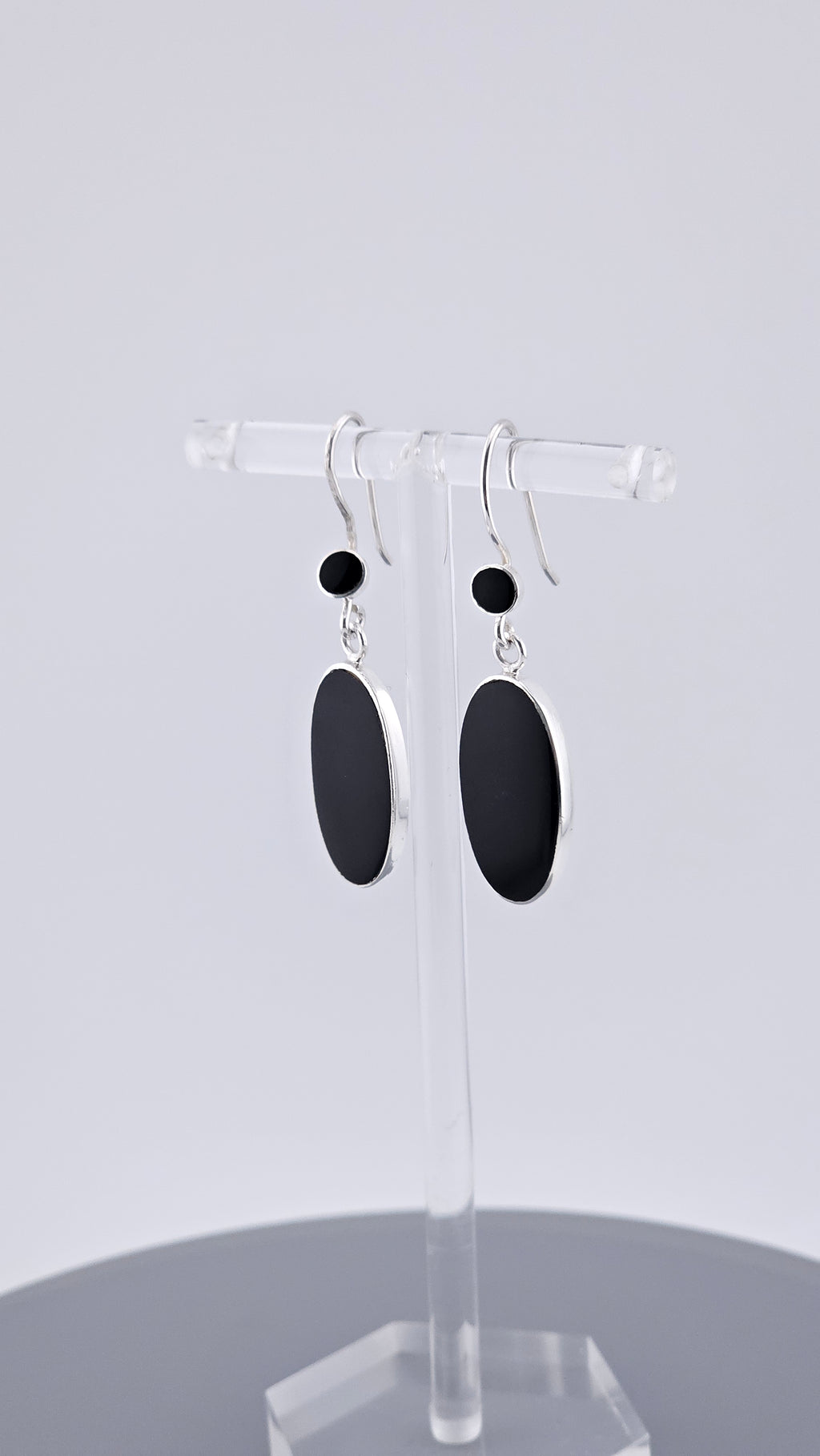 Vintage 925 Sterling Silver & Black Onyx Oval Drop Earrings | 45mm | 4.8g